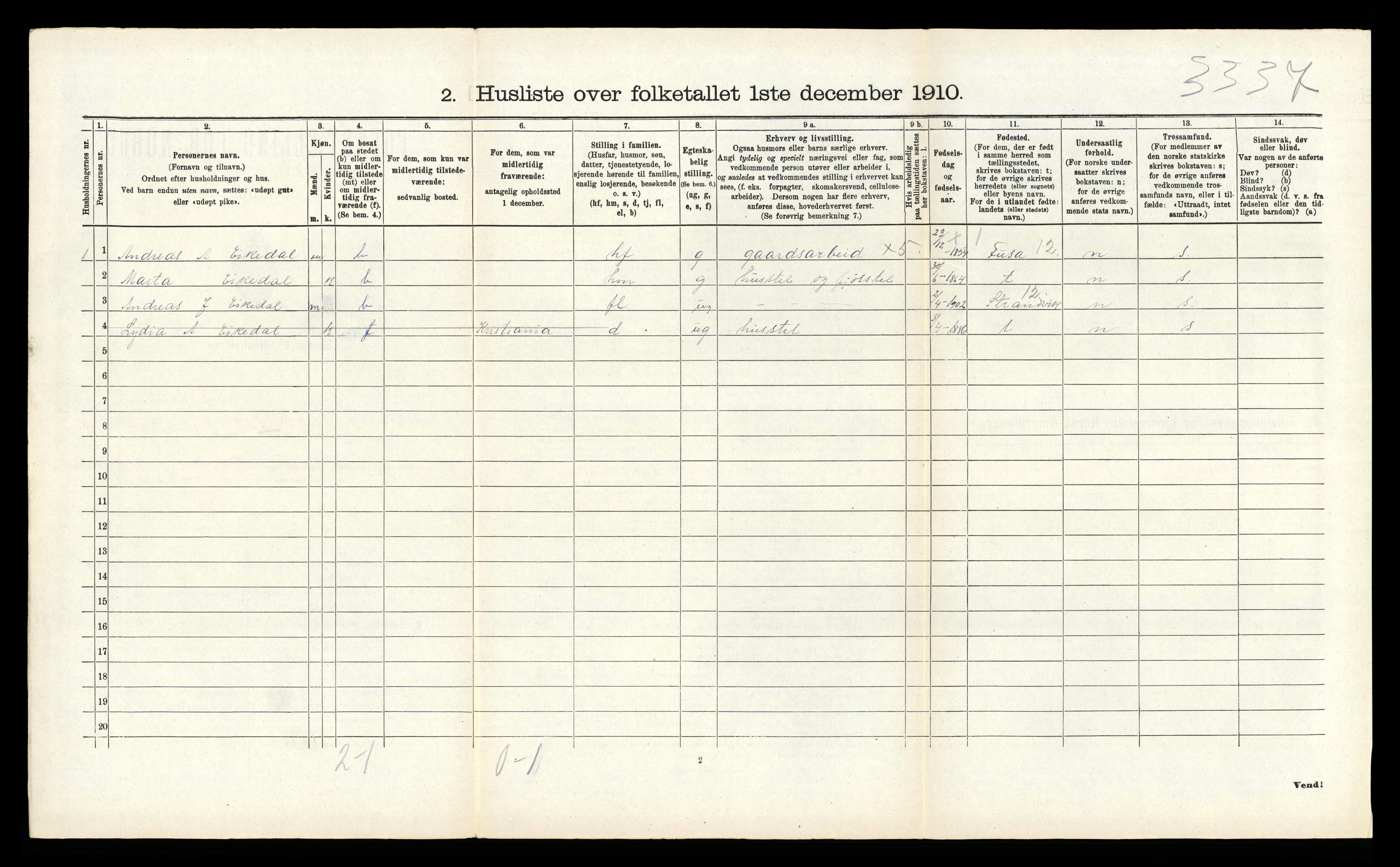 RA, 1910 census for Samnanger, 1910, p. 688