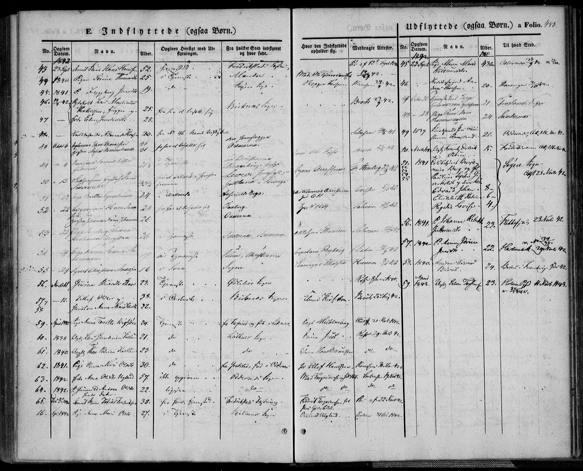 Kristiansand domprosti, AV/SAK-1112-0006/F/Fa/L0013: Parish register (official) no. A 13, 1842-1851, p. 445