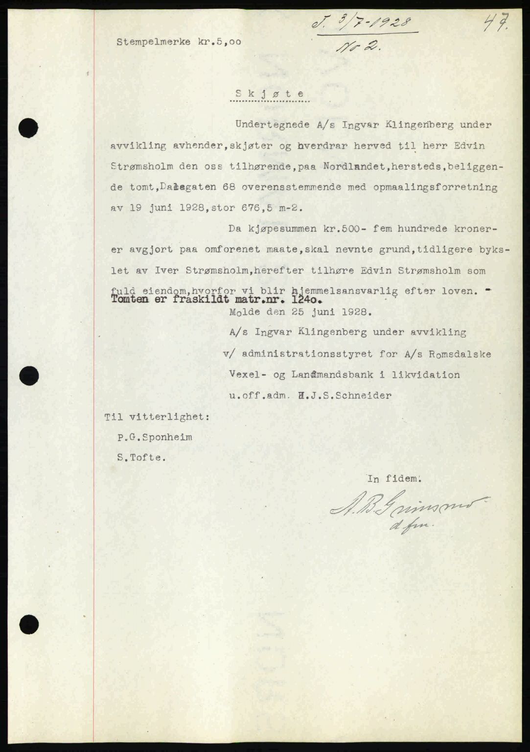 Kristiansund byfogd, AV/SAT-A-4587/A/27: Mortgage book no. 22, 1928-1929, Deed date: 03.07.1928