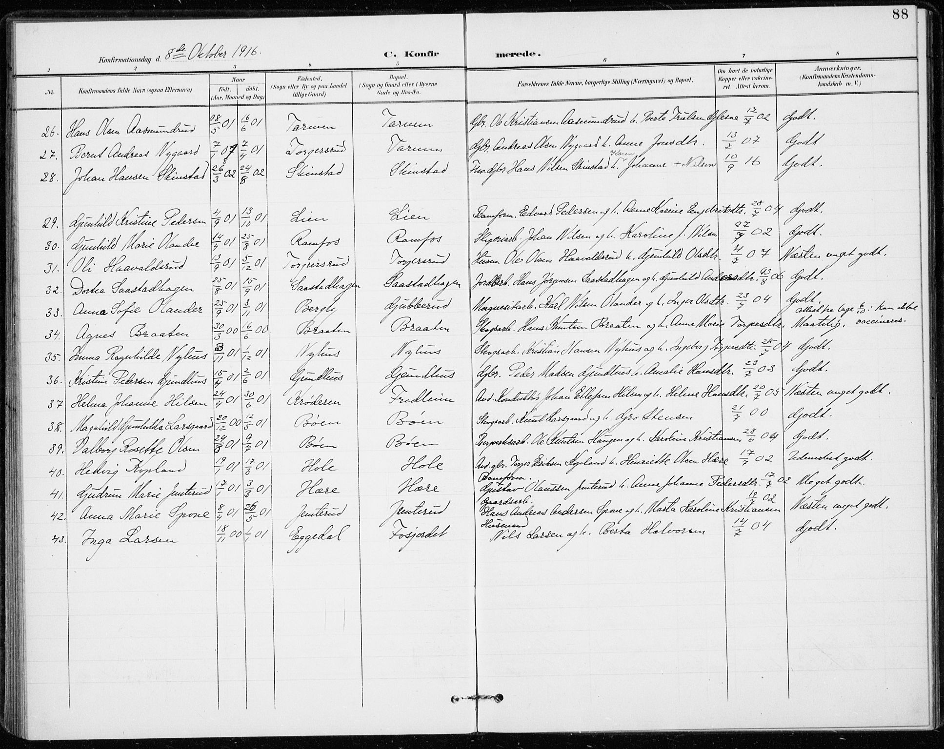 Modum kirkebøker, AV/SAKO-A-234/F/Fa/L0020: Parish register (official) no. 20, 1900-1917, p. 88