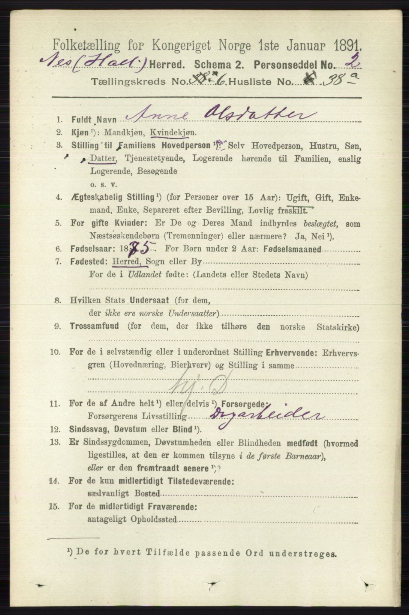 RA, 1891 census for 0616 Nes, 1891, p. 3254