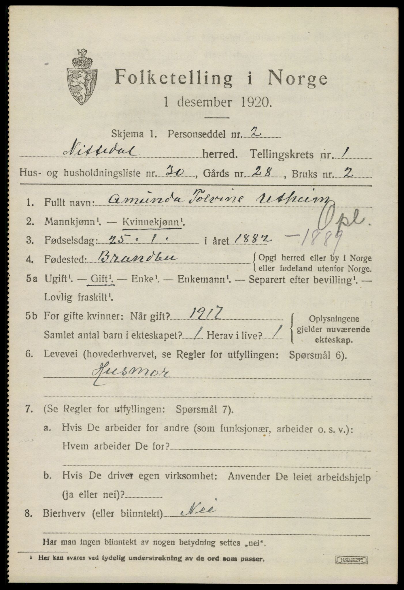 SAO, 1920 census for Nittedal, 1920, p. 1530