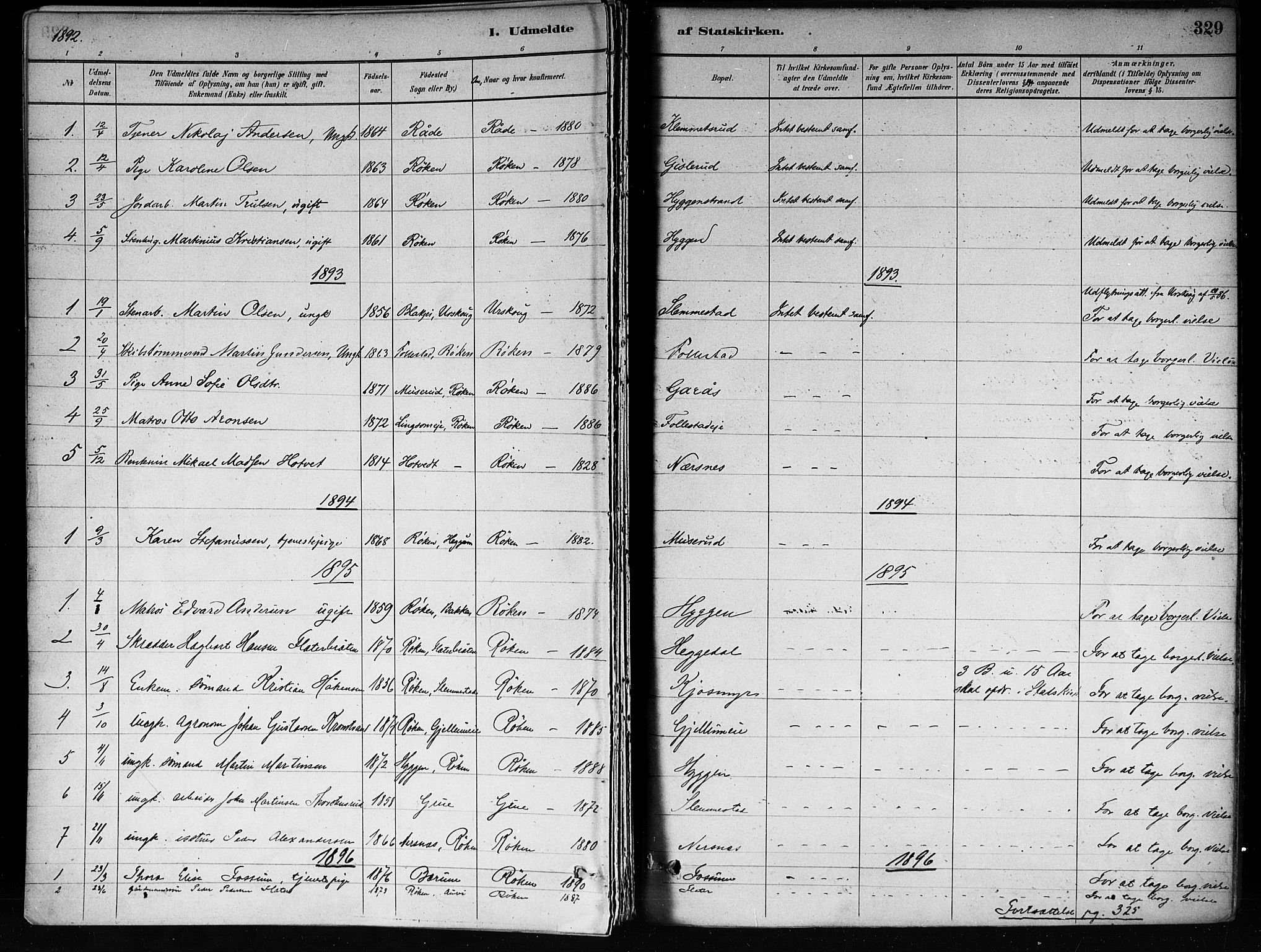 Røyken kirkebøker, SAKO/A-241/F/Fa/L0008: Parish register (official) no. 8, 1880-1897, p. 329