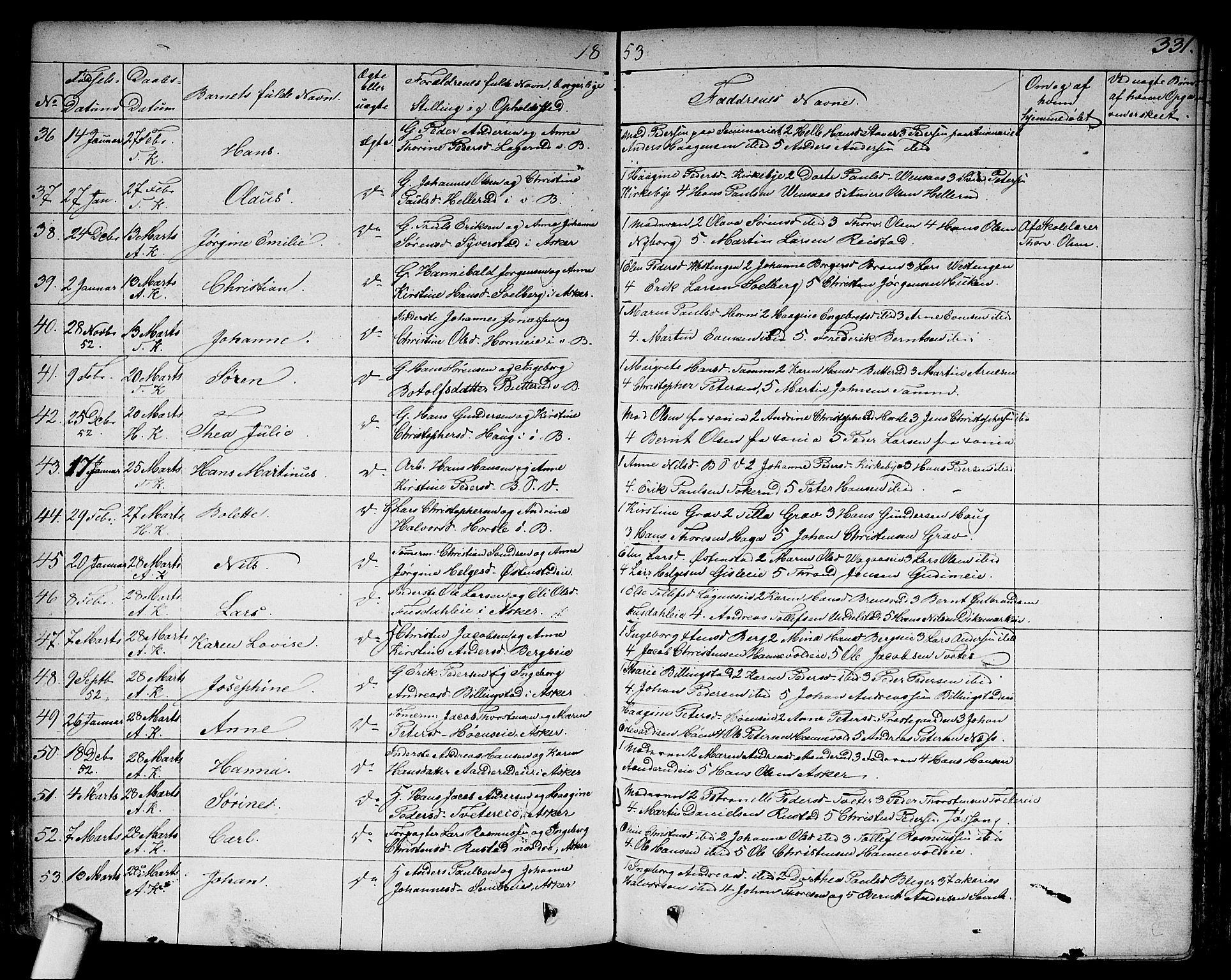 Asker prestekontor Kirkebøker, SAO/A-10256a/F/Fa/L0007: Parish register (official) no. I 7, 1825-1864, p. 331