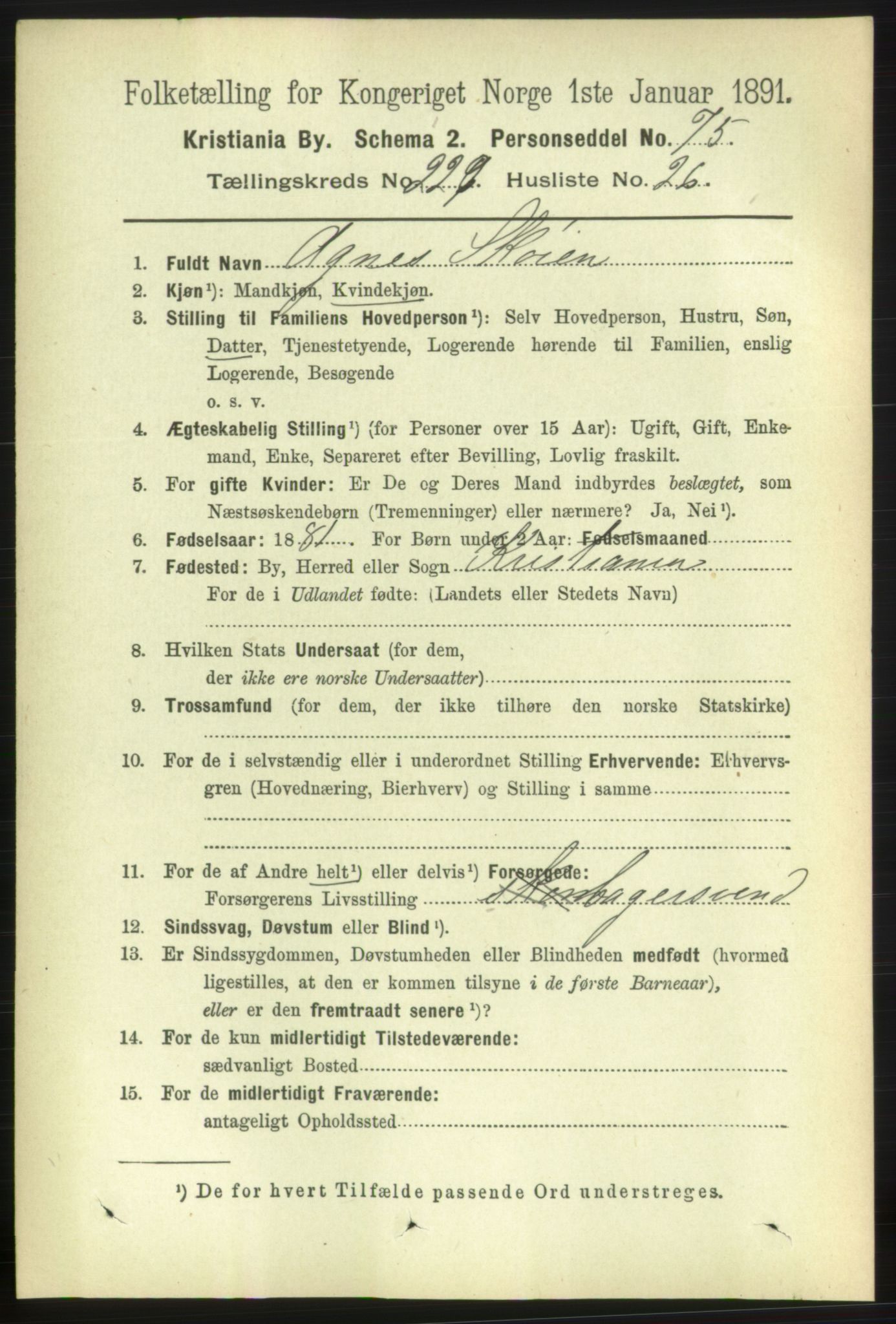 RA, 1891 census for 0301 Kristiania, 1891, p. 141223