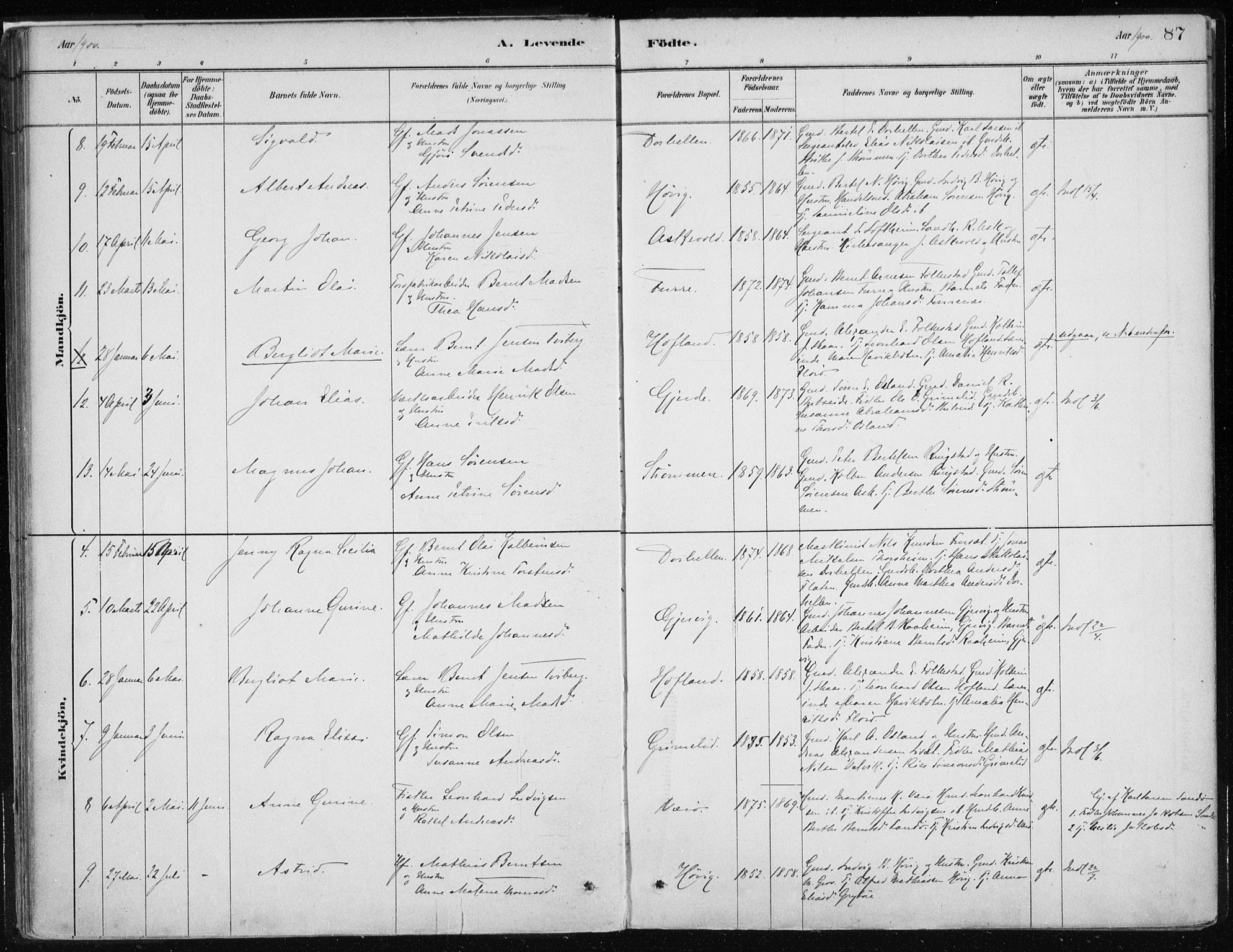 Askvoll sokneprestembete, AV/SAB-A-79501/H/Haa/Haab/L0002: Parish register (official) no. B 2, 1879-1909, p. 87