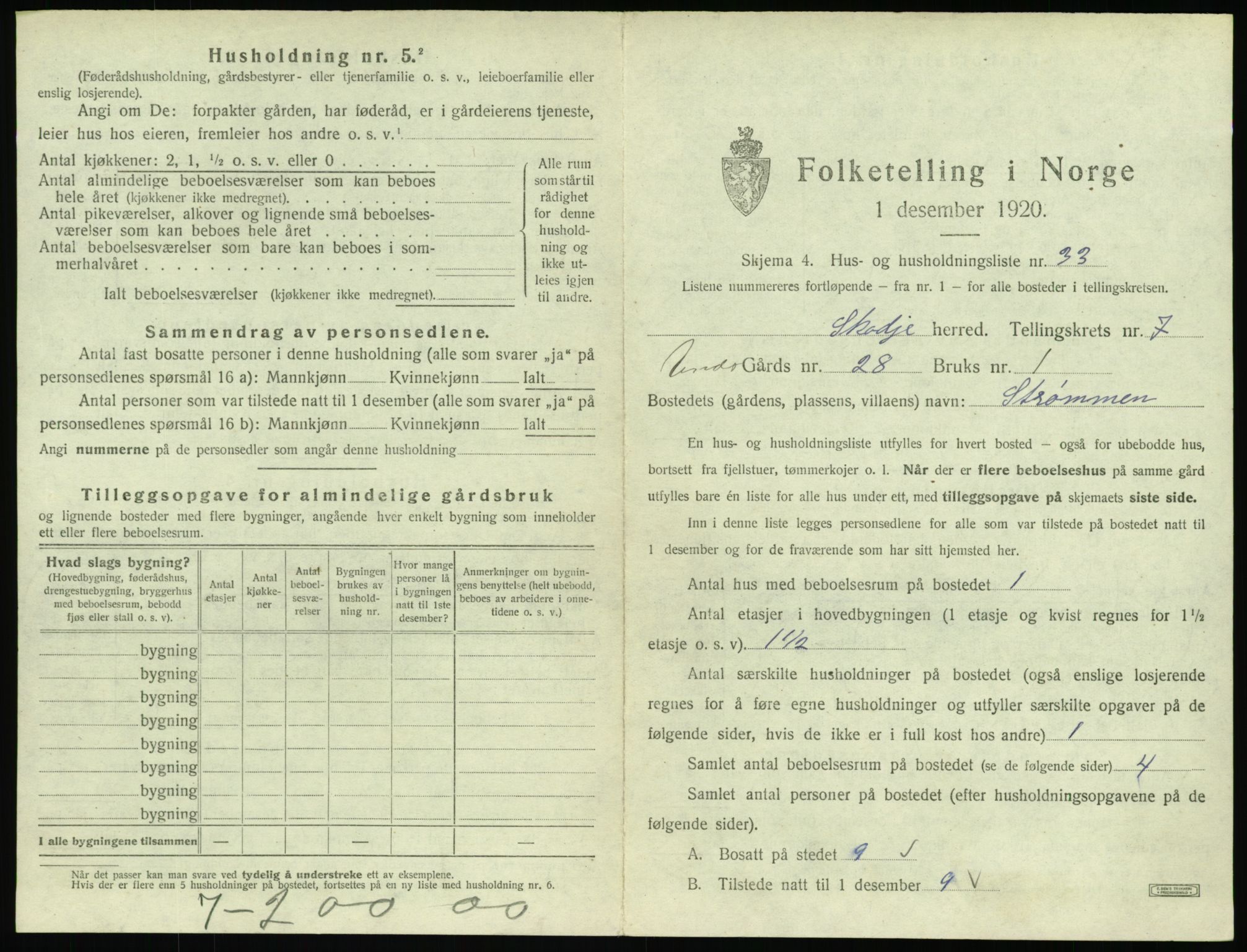 SAT, 1920 census for Skodje, 1920, p. 529