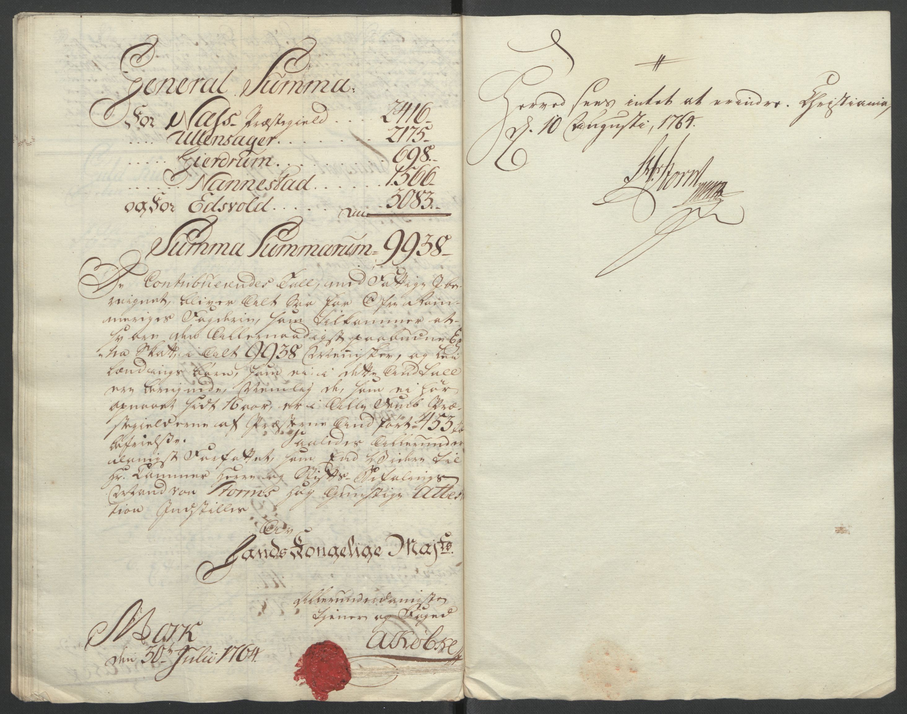 Rentekammeret inntil 1814, Reviderte regnskaper, Fogderegnskap, AV/RA-EA-4092/R12/L0804: Ekstraskatten Øvre Romerike, 1764, p. 280