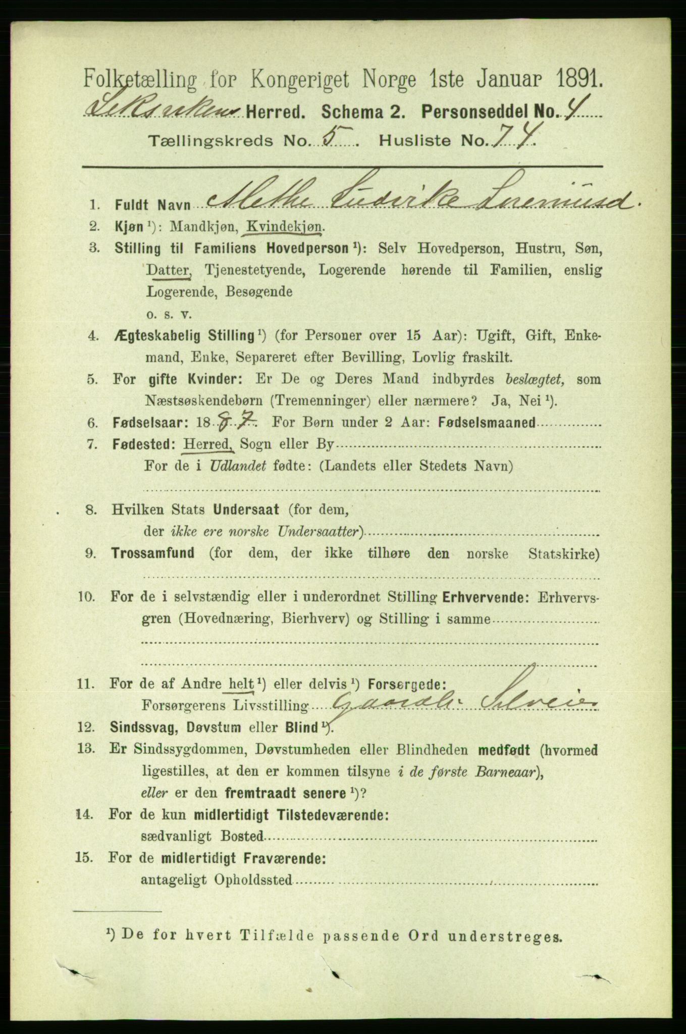 RA, 1891 census for 1718 Leksvik, 1891, p. 3079