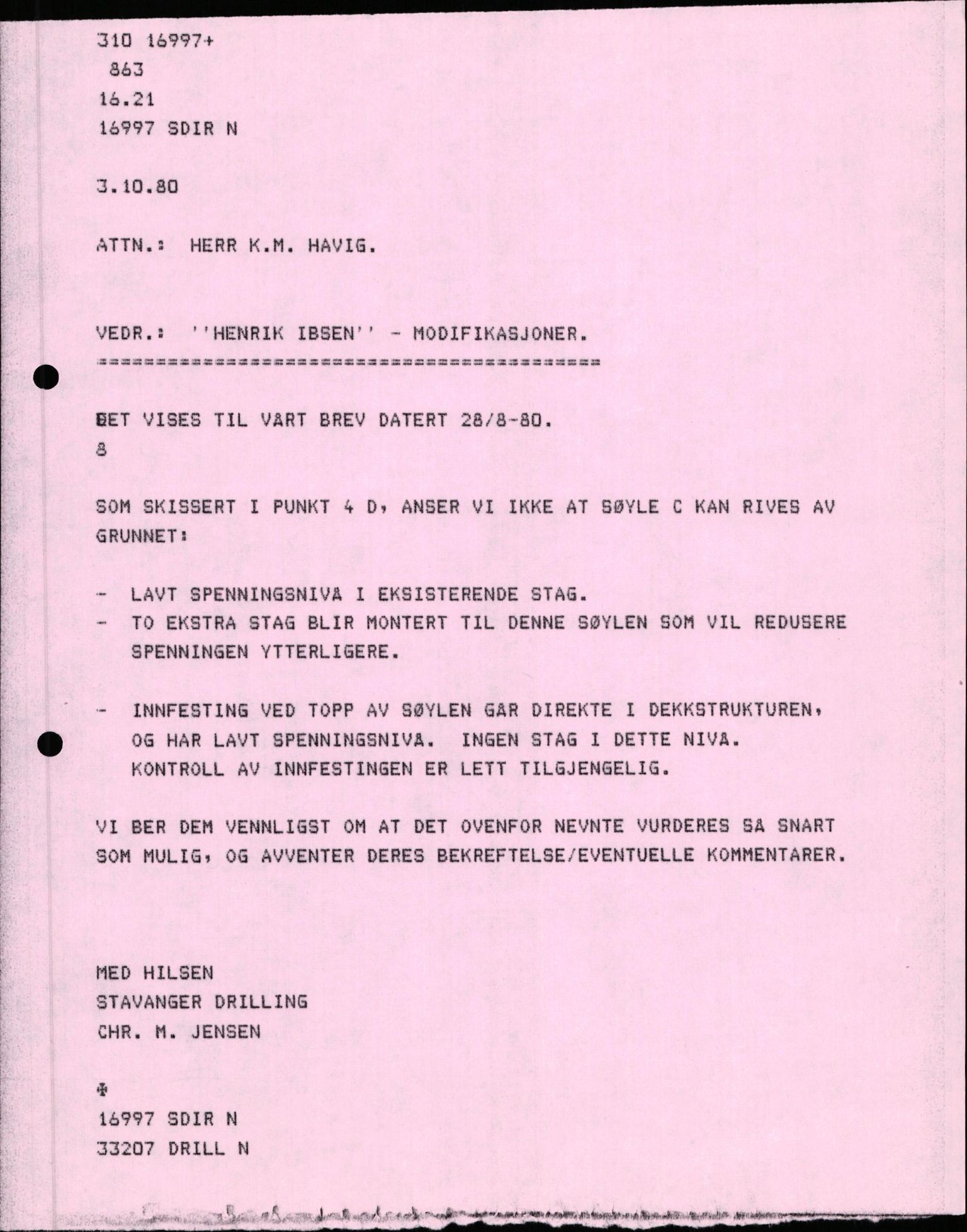 Pa 1503 - Stavanger Drilling AS, AV/SAST-A-101906/2/E/Ec/Eca/L0011: Sak og korrespondanse, 1980-1981