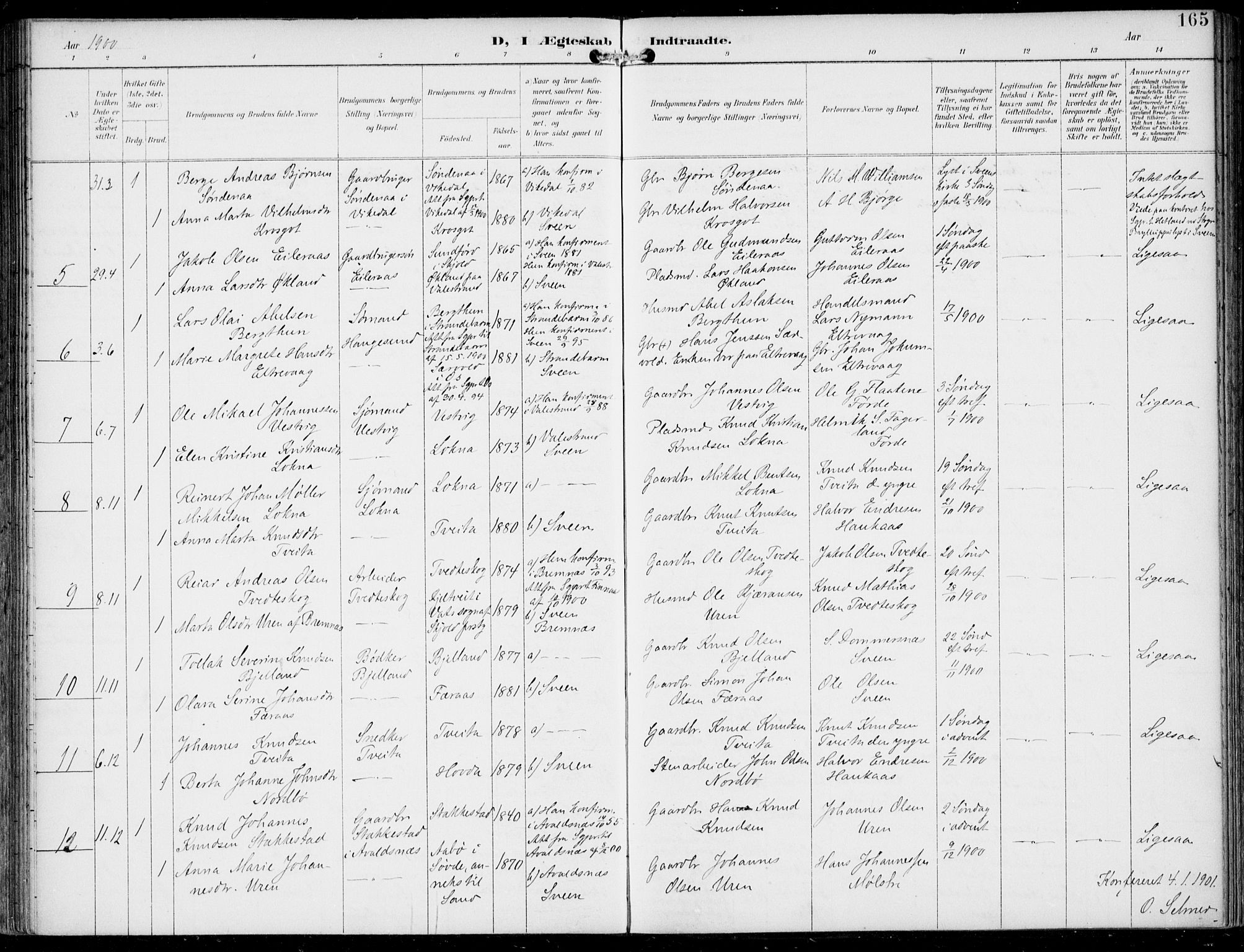 Sveio Sokneprestembete, AV/SAB-A-78501/H/Haa: Parish register (official) no. B  3, 1894-1906, p. 165