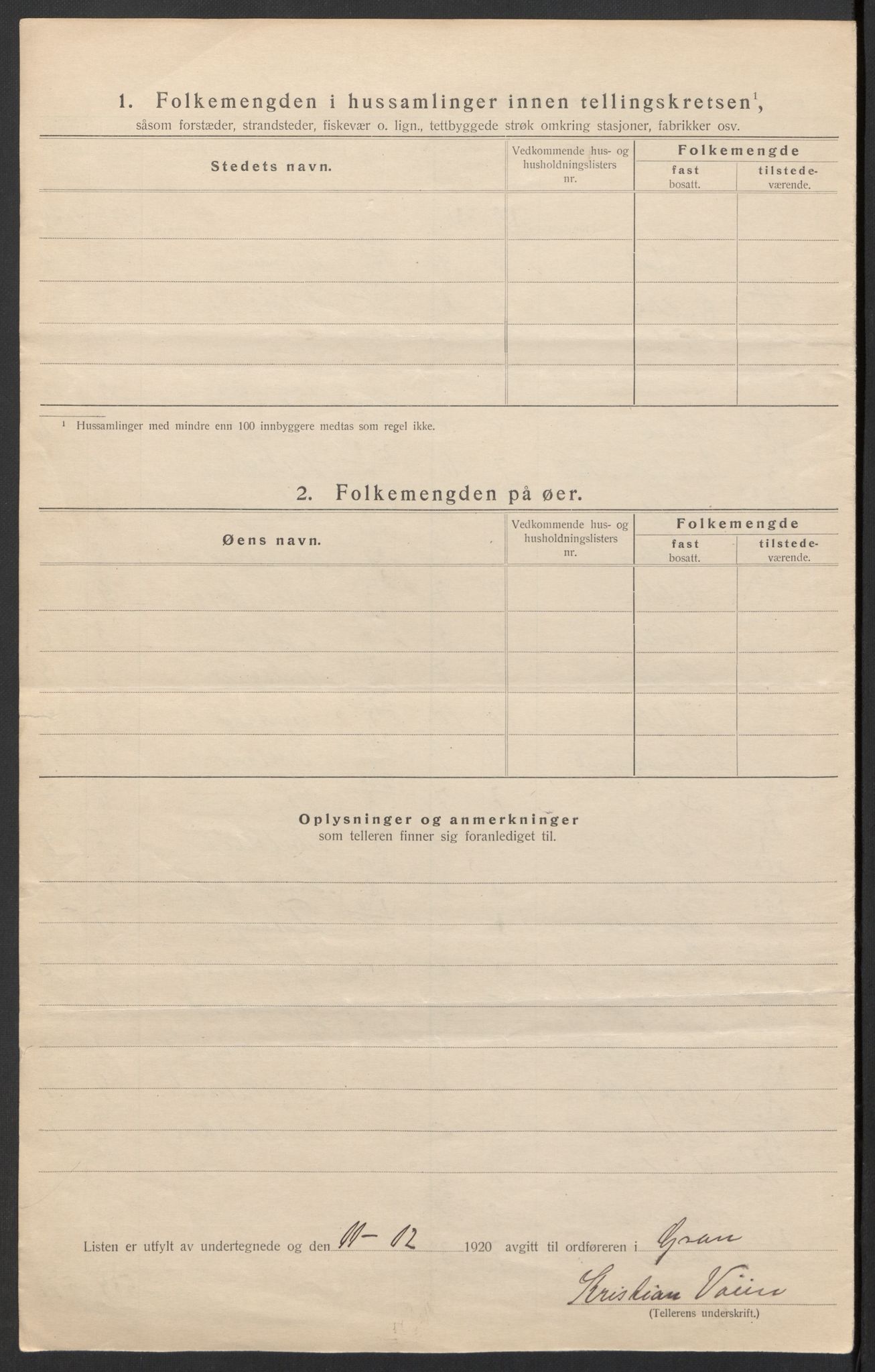 SAH, 1920 census for Gran, 1920, p. 22