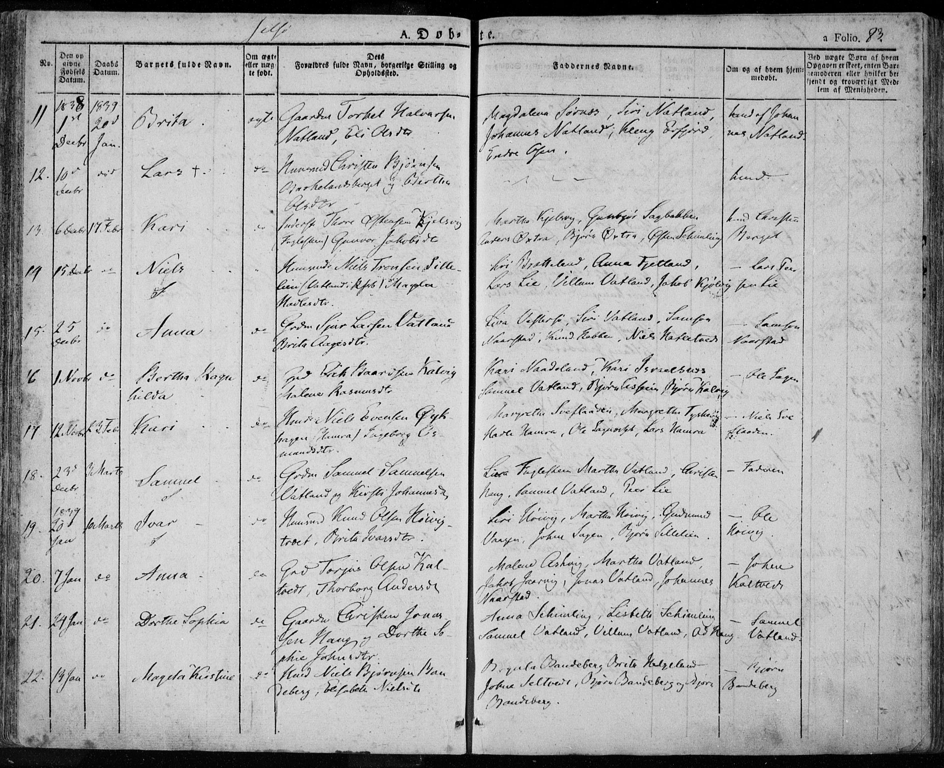 Jelsa sokneprestkontor, AV/SAST-A-101842/01/IV: Parish register (official) no. A 6.1, 1828-1853, p. 83