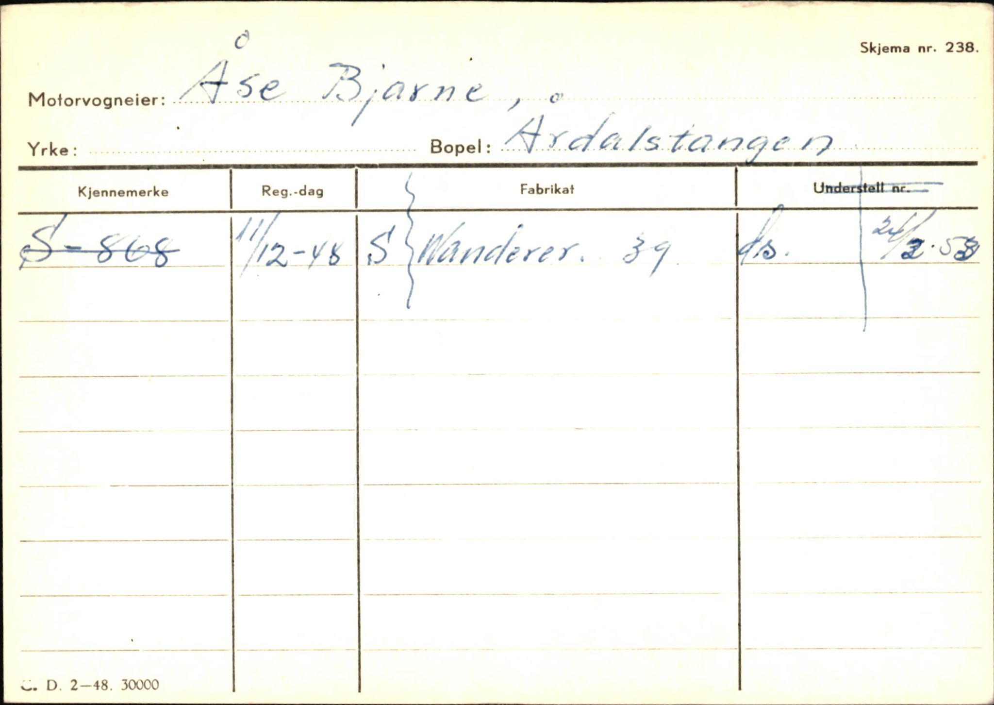 Statens vegvesen, Sogn og Fjordane vegkontor, SAB/A-5301/4/F/L0146: Registerkort Årdal R-Å samt diverse kort, 1945-1975, p. 1529