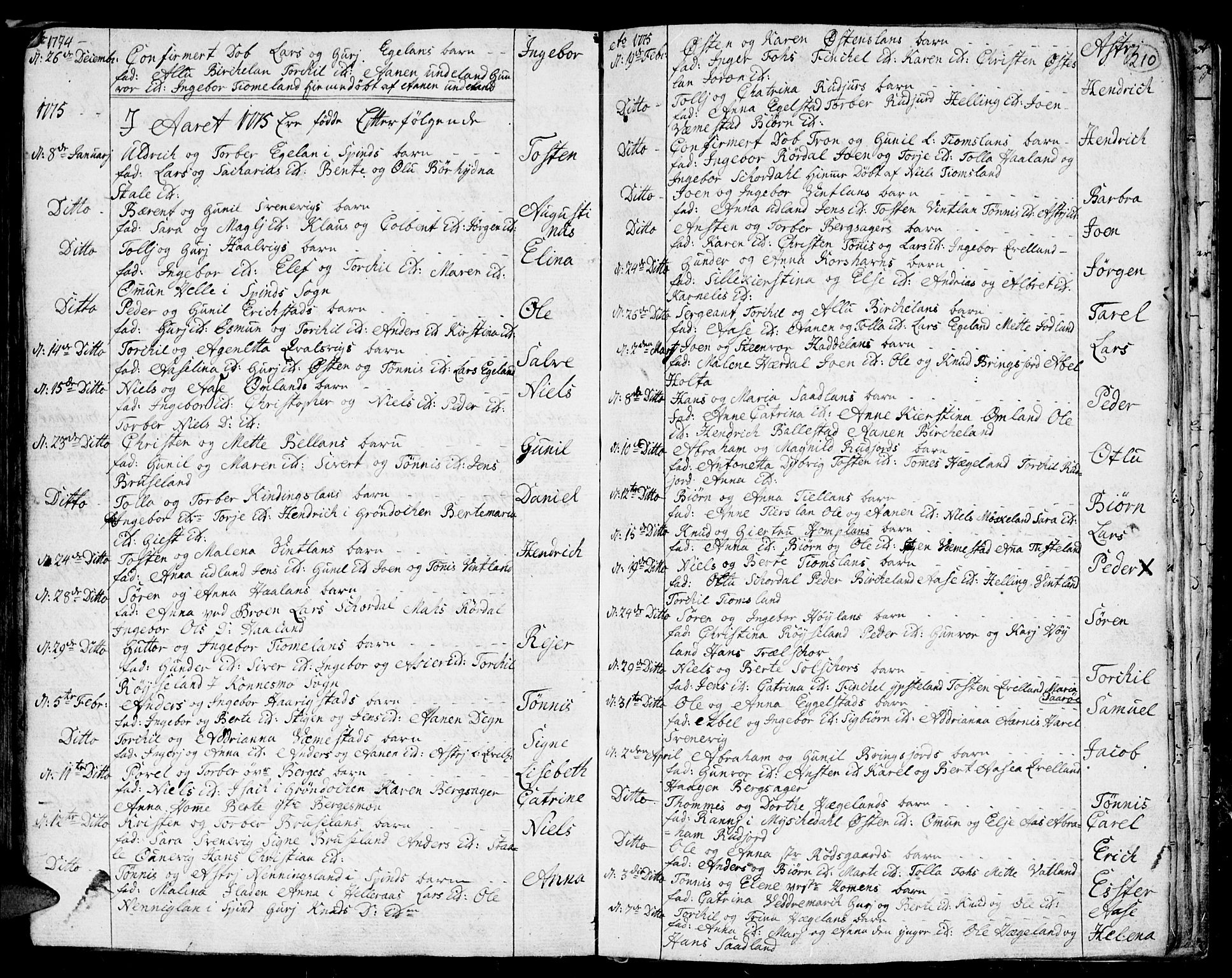 Lyngdal sokneprestkontor, SAK/1111-0029/F/Fa/Fac/L0001: Parish register (official) no. A 1, 1727-1779, p. 210