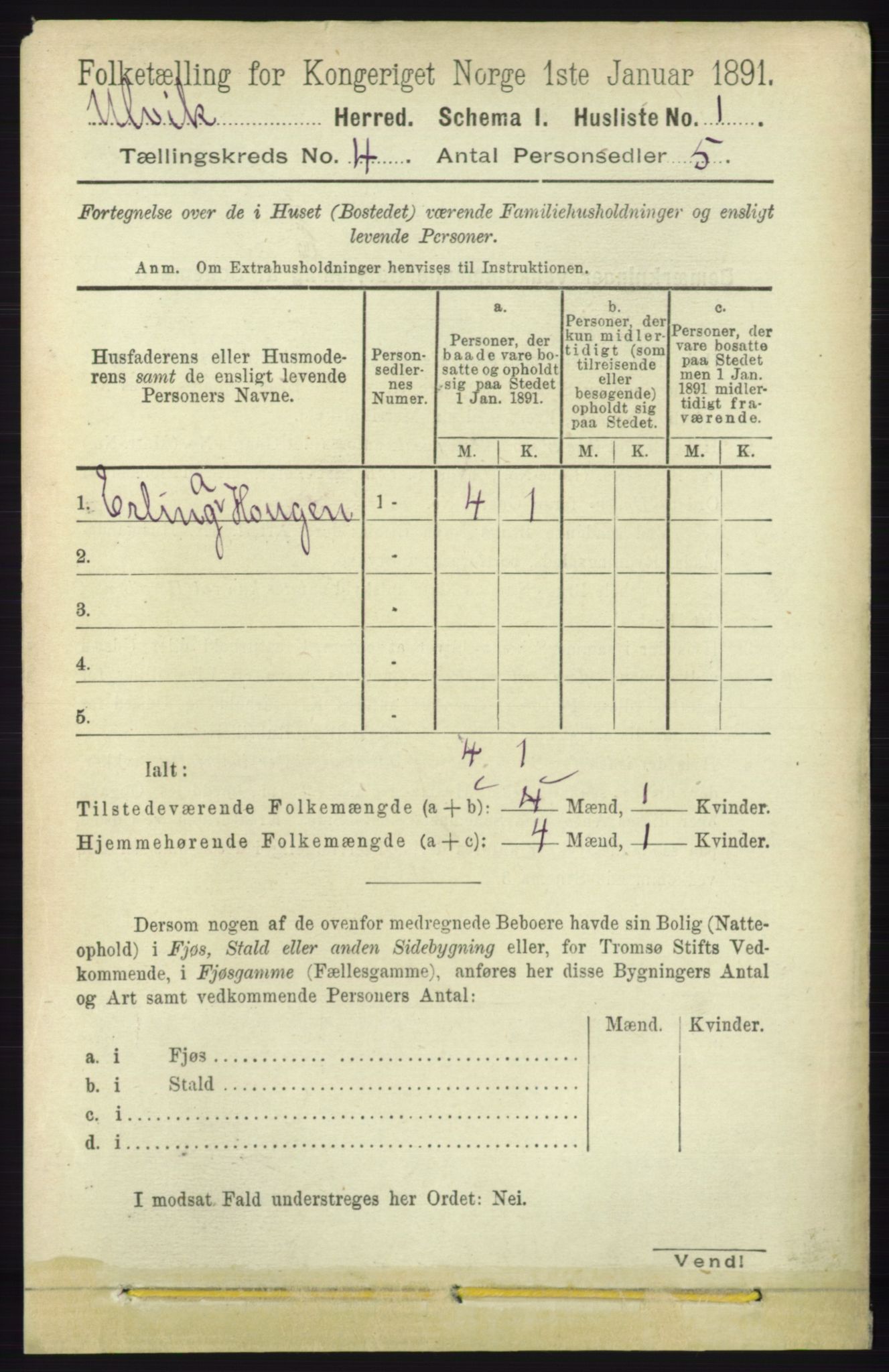 RA, 1891 census for 1233 Ulvik, 1891, p. 431