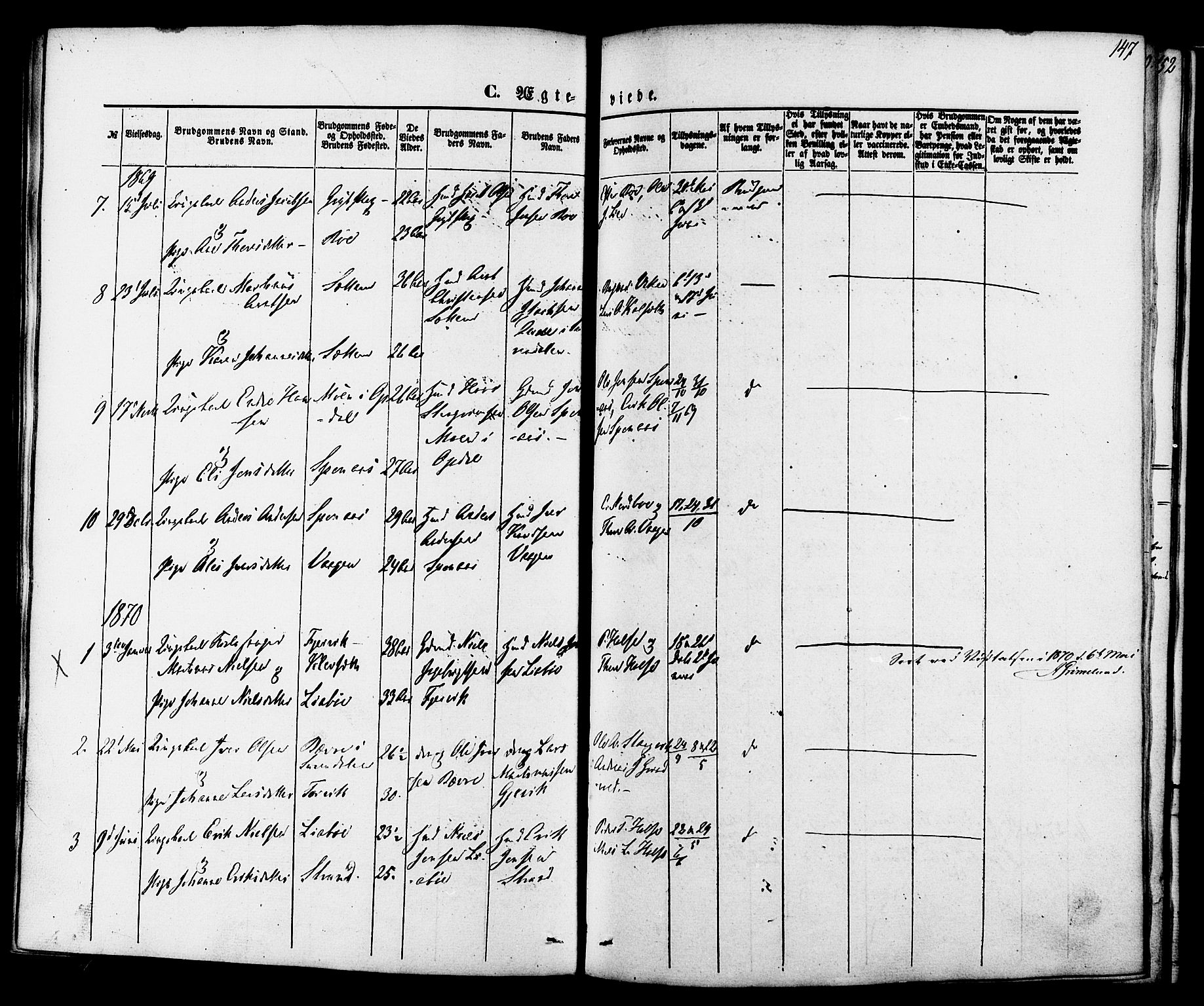 Ministerialprotokoller, klokkerbøker og fødselsregistre - Møre og Romsdal, SAT/A-1454/576/L0884: Parish register (official) no. 576A02, 1865-1879, p. 147