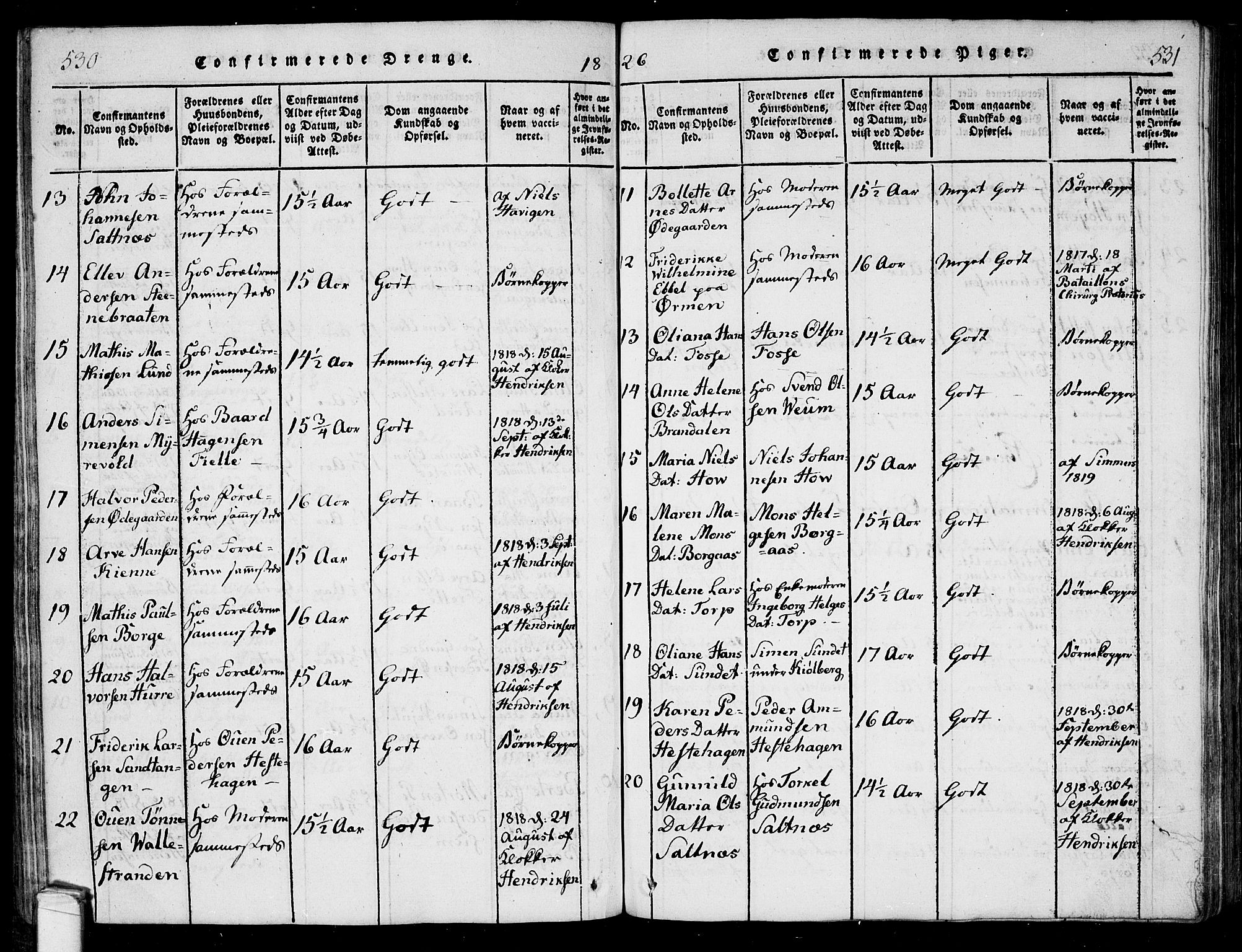 Onsøy prestekontor Kirkebøker, AV/SAO-A-10914/F/Fa/L0002: Parish register (official) no. I 2, 1814-1840, p. 530-531