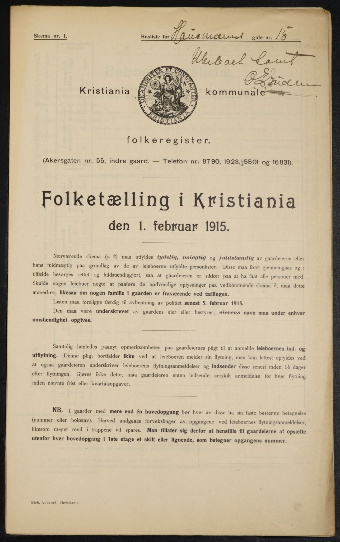 OBA, Municipal Census 1915 for Kristiania, 1915, p. 34809