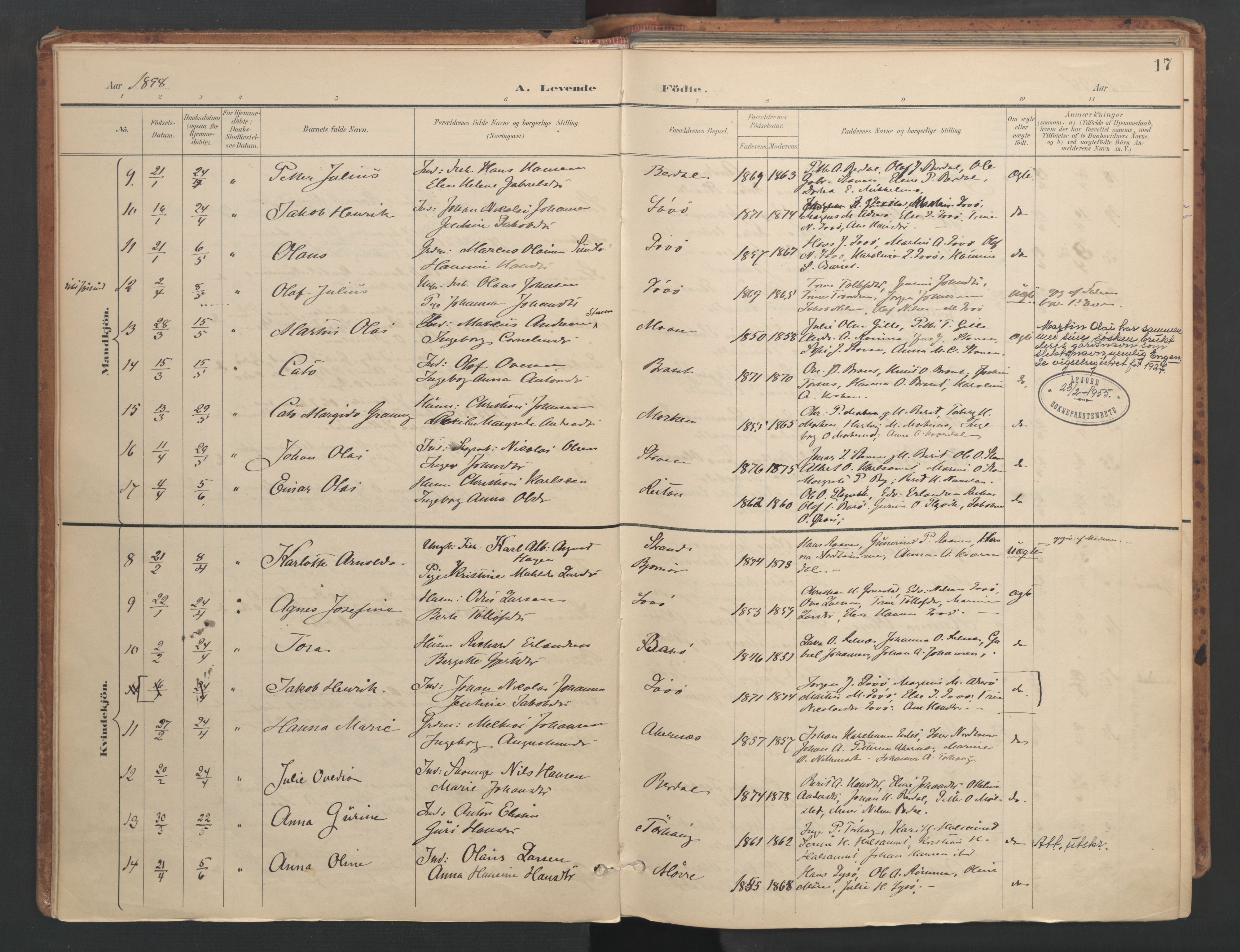 Ministerialprotokoller, klokkerbøker og fødselsregistre - Sør-Trøndelag, SAT/A-1456/655/L0681: Parish register (official) no. 655A10, 1895-1907, p. 17