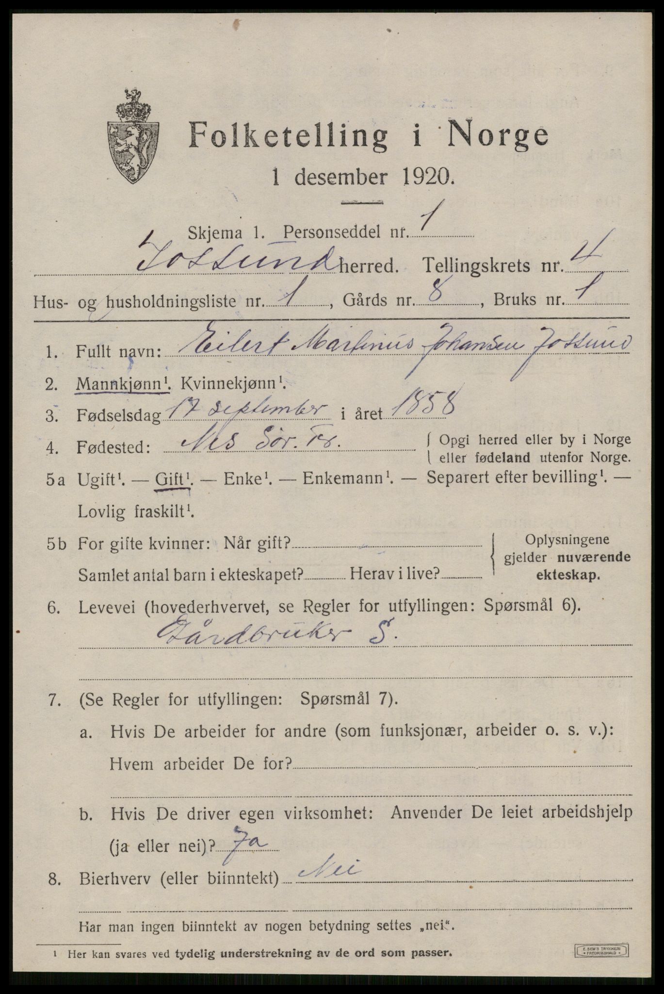 SAT, 1920 census for Jøssund, 1920, p. 3134