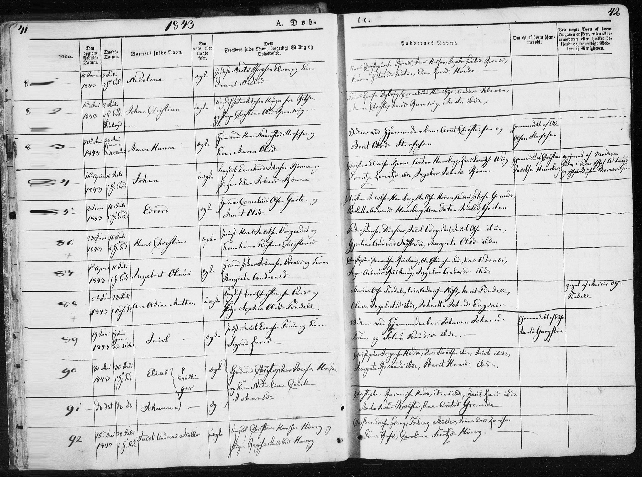 Ministerialprotokoller, klokkerbøker og fødselsregistre - Sør-Trøndelag, SAT/A-1456/659/L0736: Parish register (official) no. 659A06, 1842-1856, p. 41-42