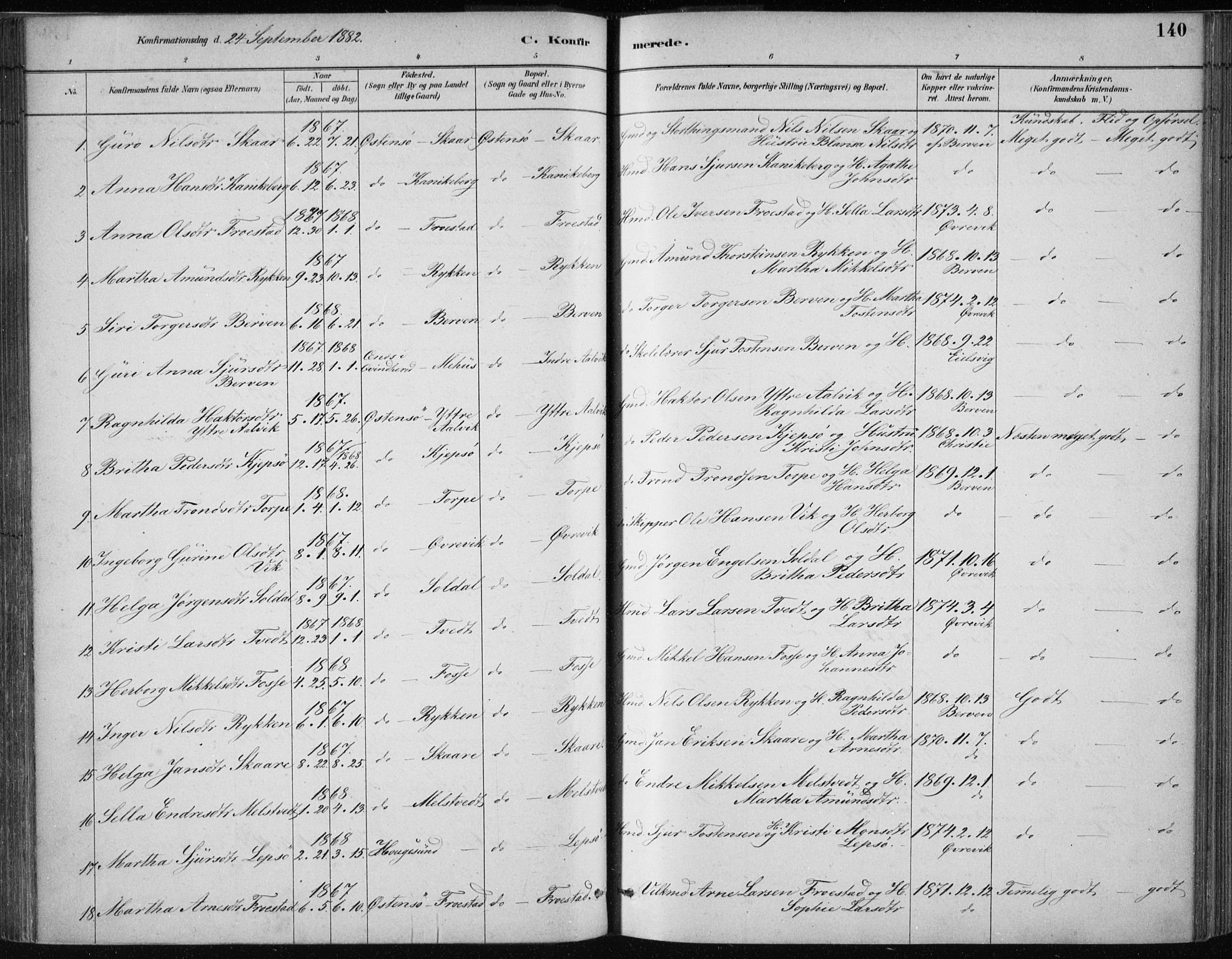 Kvam sokneprestembete, SAB/A-76201/H/Haa: Parish register (official) no. C  1, 1880-1906, p. 140