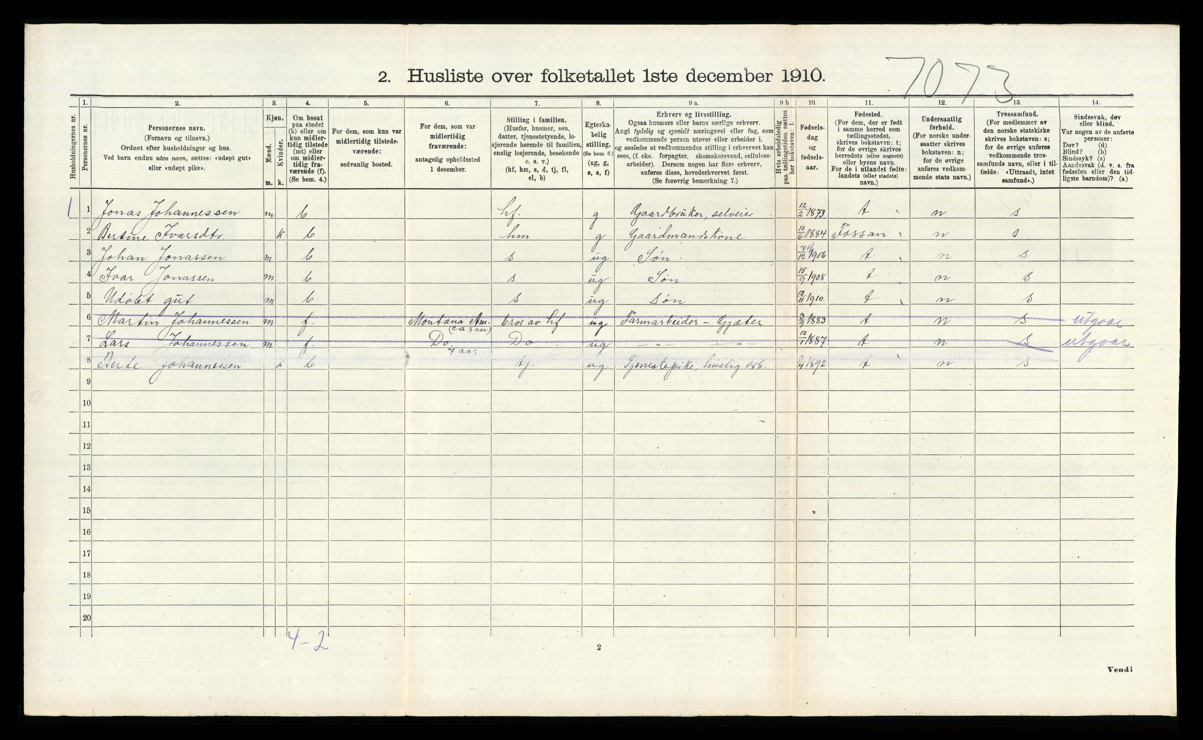 RA, 1910 census for Bjerkreim, 1910, p. 395