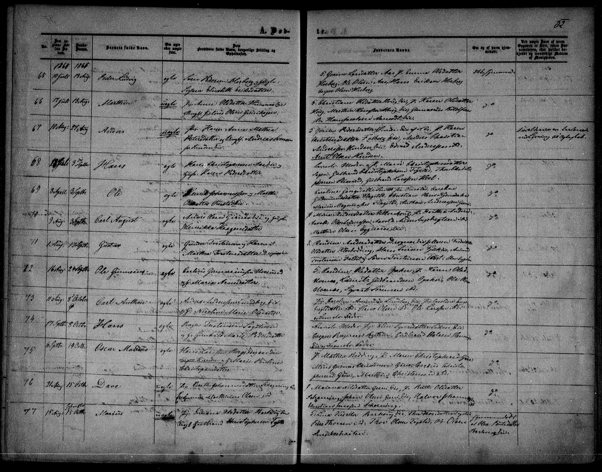 Nes prestekontor Kirkebøker, AV/SAO-A-10410/F/Fa/L0008: Parish register (official) no. I 8, 1859-1874, p. 52