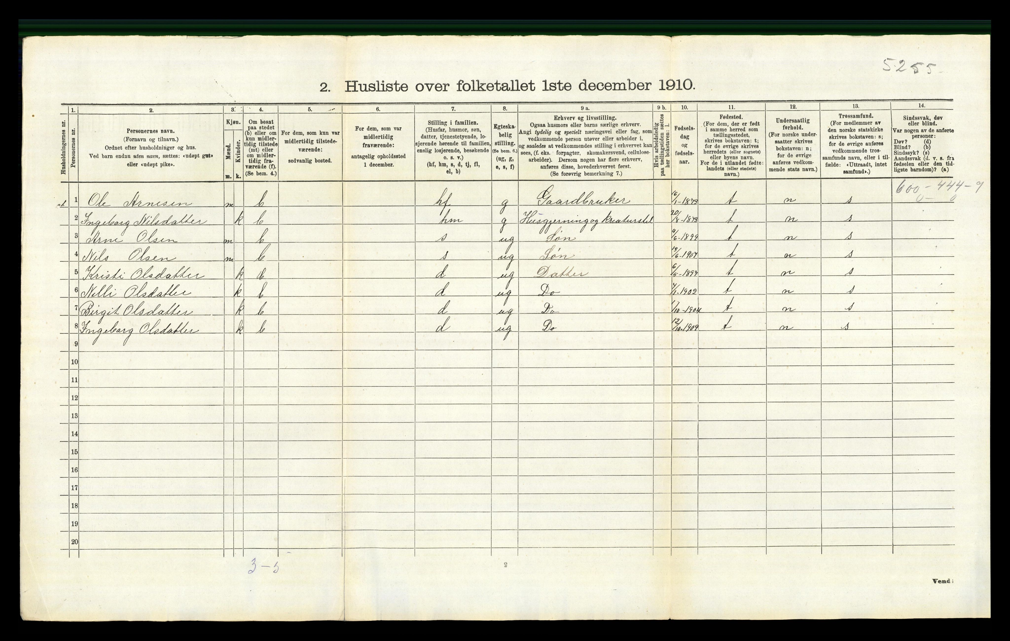 RA, 1910 census for Nes, 1910, p. 907