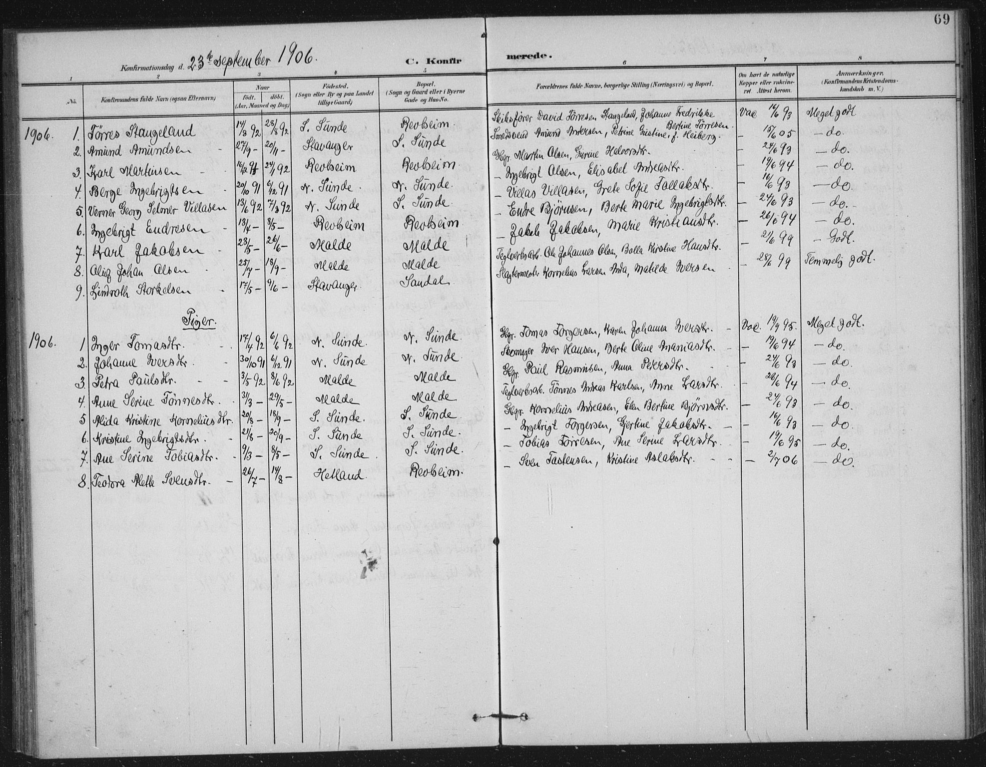 Håland sokneprestkontor, SAST/A-101802/002/B/L0001: Parish register (official) no. A 13, 1901-1923, p. 69