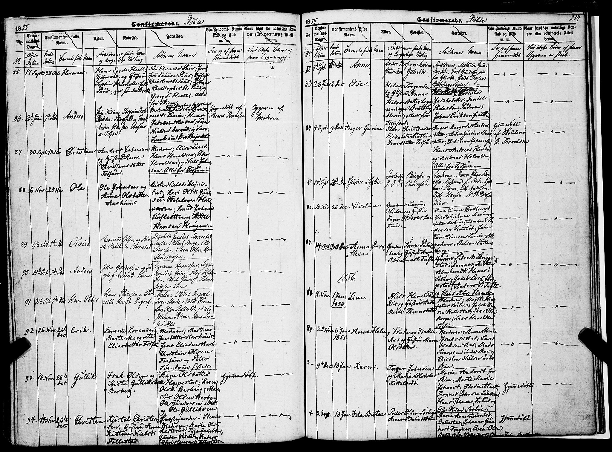 Gjerpen kirkebøker, SAKO/A-265/F/Fa/L0007a: Parish register (official) no. I 7A, 1834-1857, p. 214