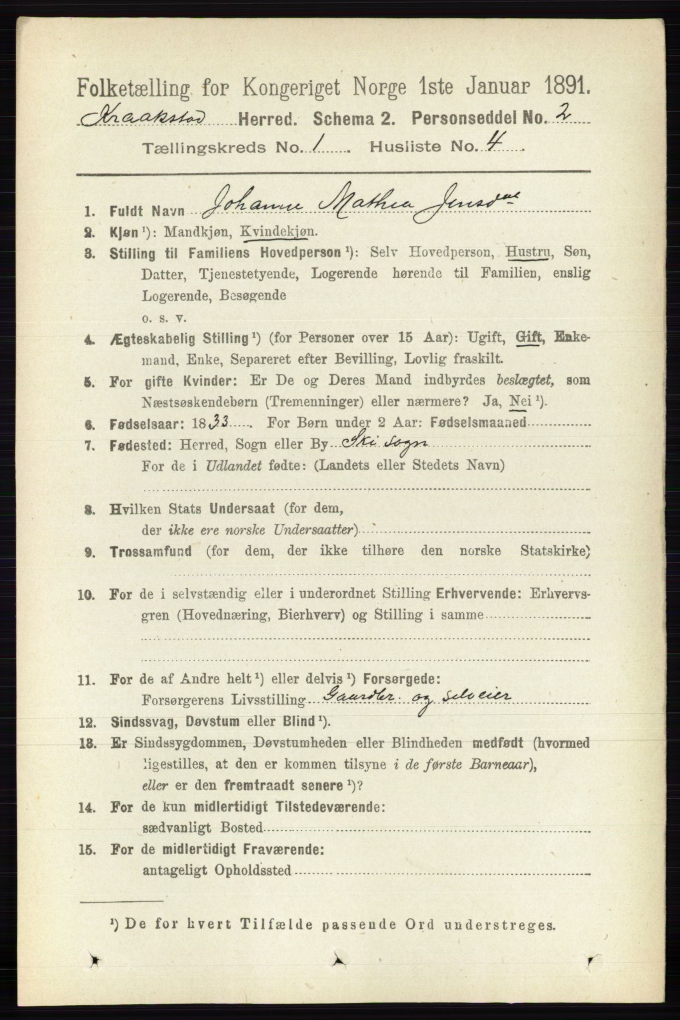 RA, 1891 census for 0212 Kråkstad, 1891, p. 135