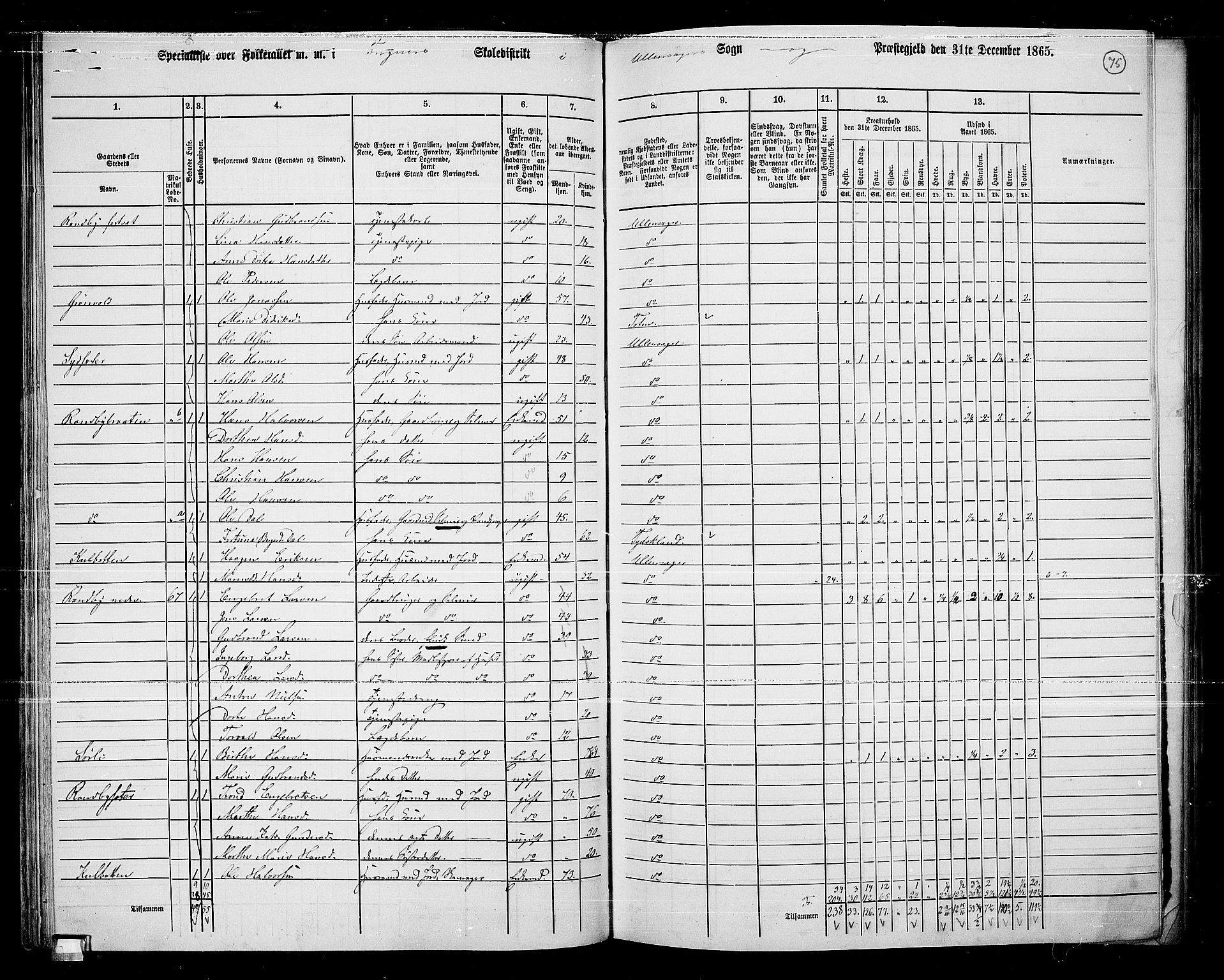 RA, 1865 census for Ullensaker, 1865, p. 63