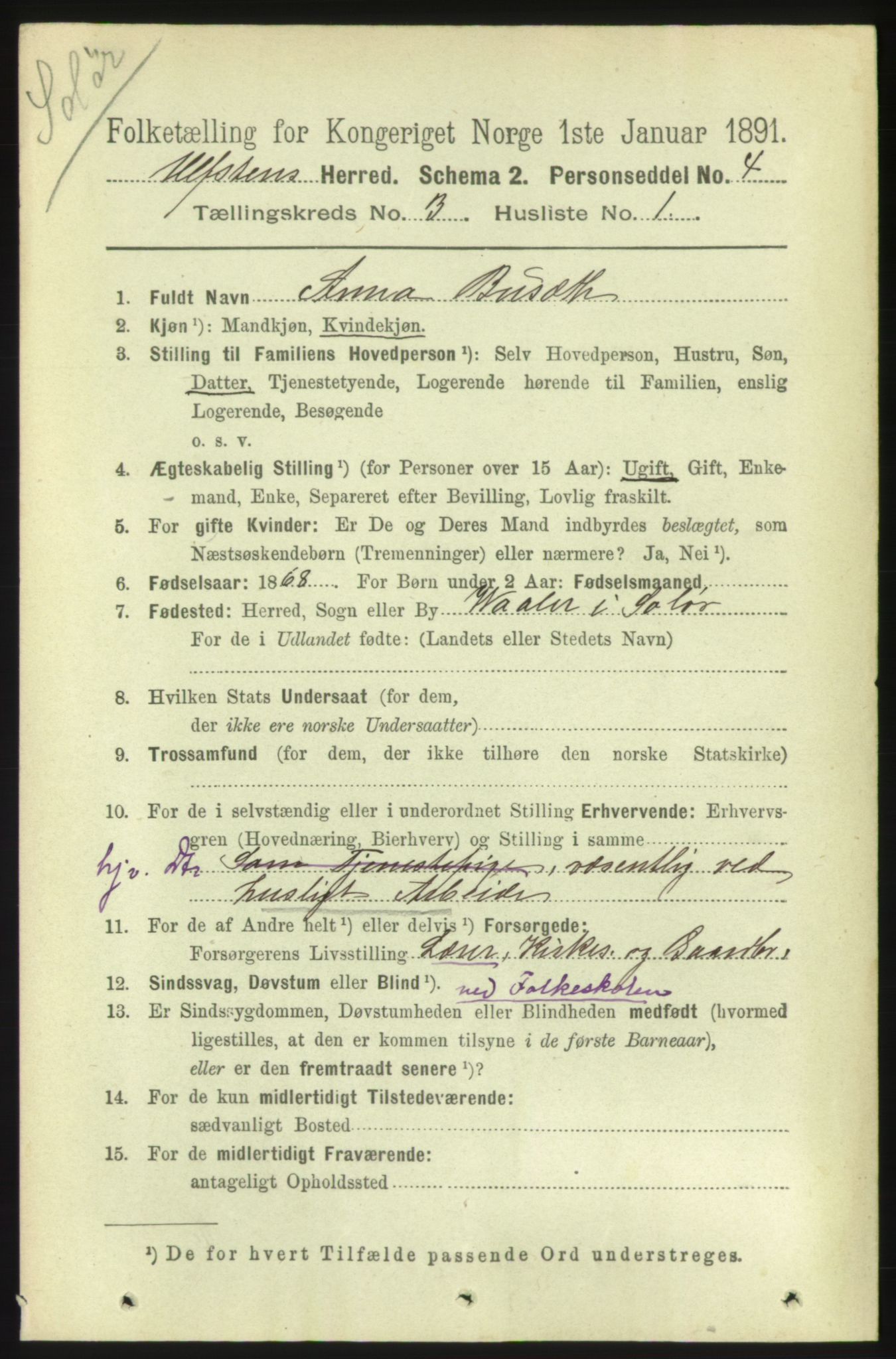 RA, 1891 census for 1516 Ulstein, 1891, p. 774