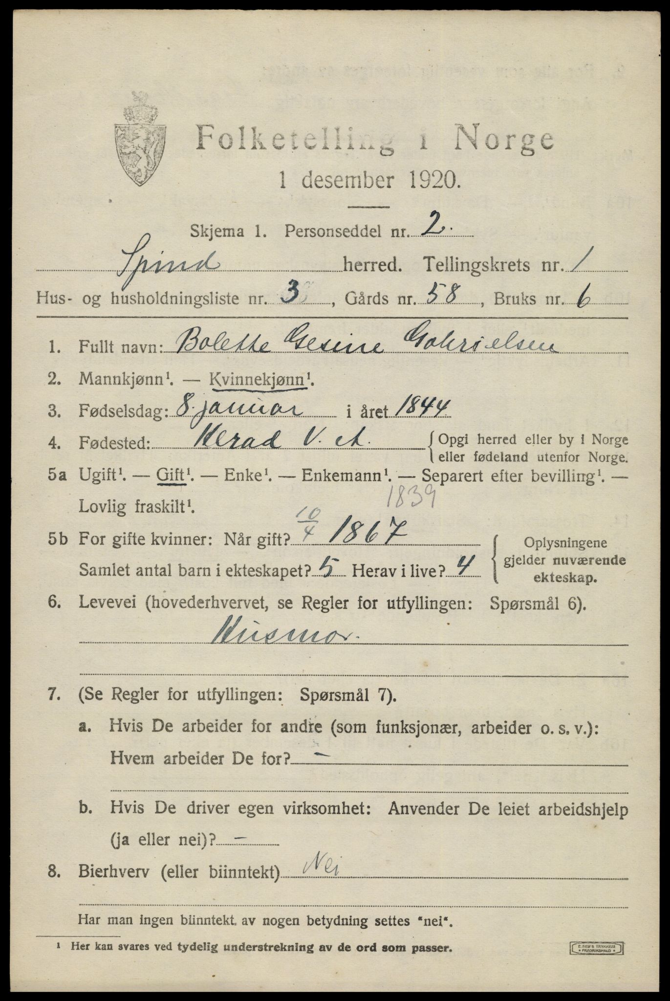 SAK, 1920 census for Spind, 1920, p. 589