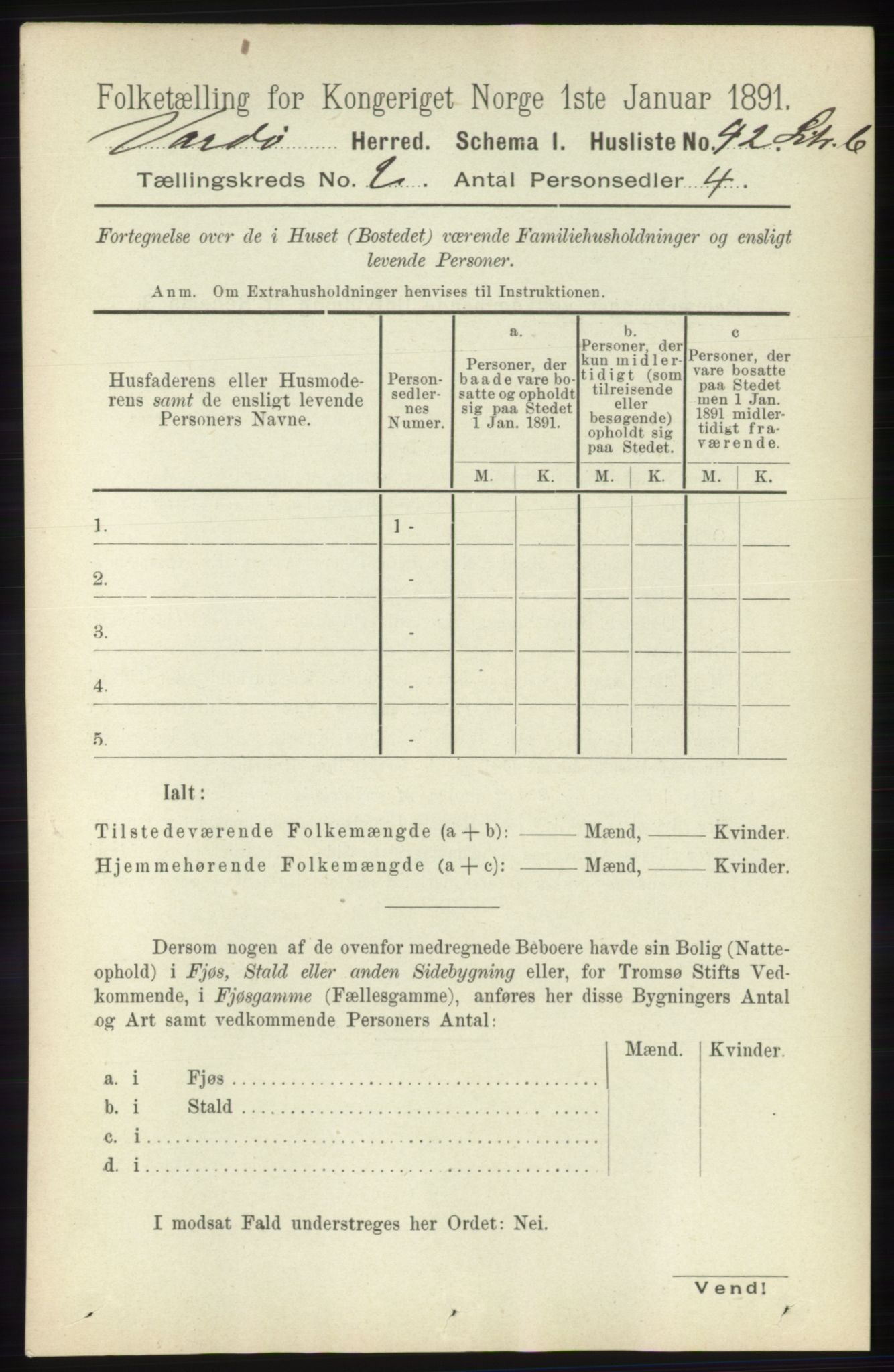RA, 1891 census for 2028 Vardø, 1891, p. 258