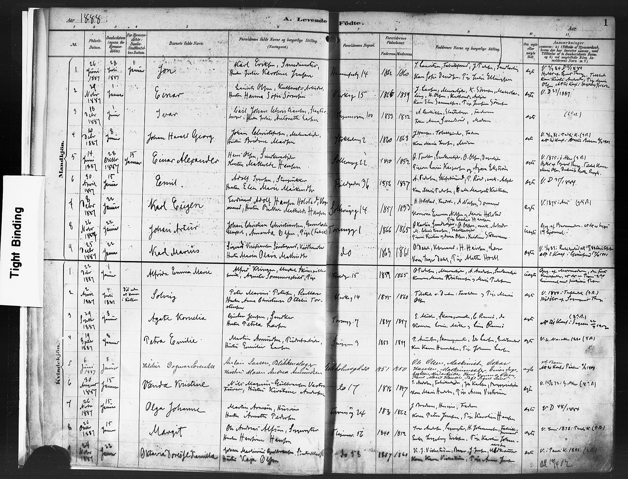 Petrus prestekontor Kirkebøker, AV/SAO-A-10872/F/Fa/L0004: Parish register (official) no. I 4, 1888-1898, p. 1