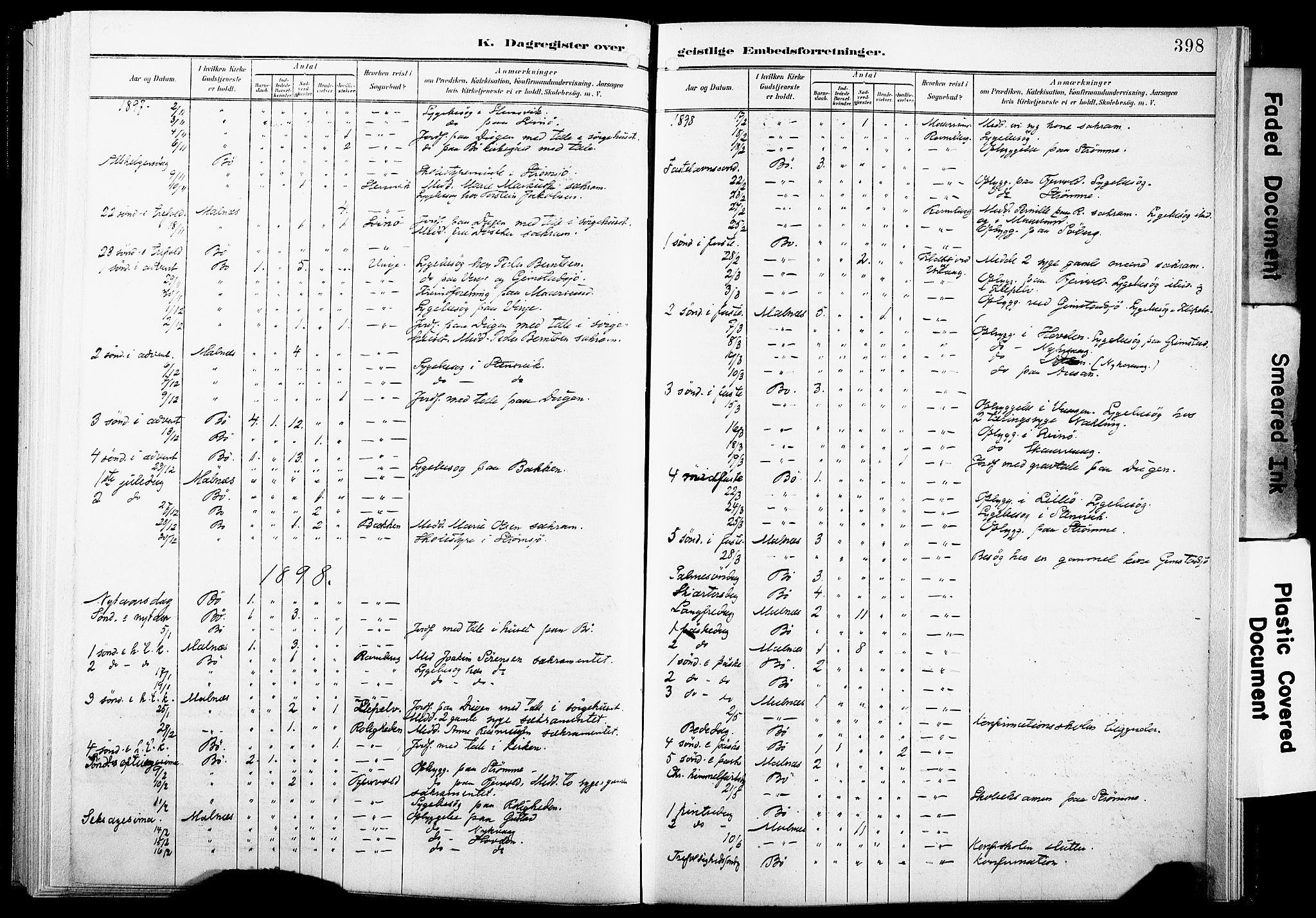 Ministerialprotokoller, klokkerbøker og fødselsregistre - Nordland, AV/SAT-A-1459/891/L1305: Parish register (official) no. 891A10, 1895-1921, p. 398