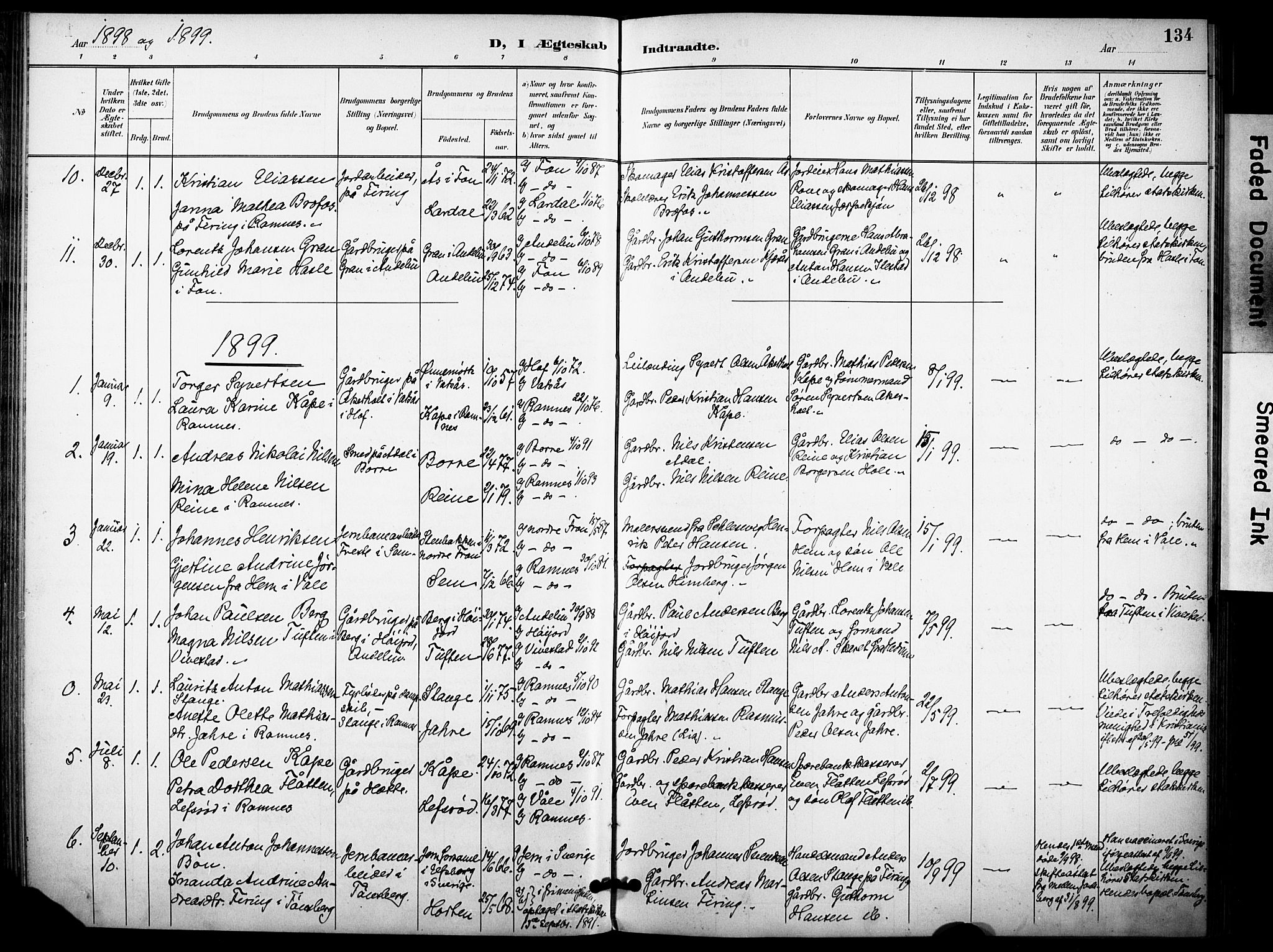 Ramnes kirkebøker, AV/SAKO-A-314/F/Fa/L0008: Parish register (official) no. I 8, 1896-1913, p. 134