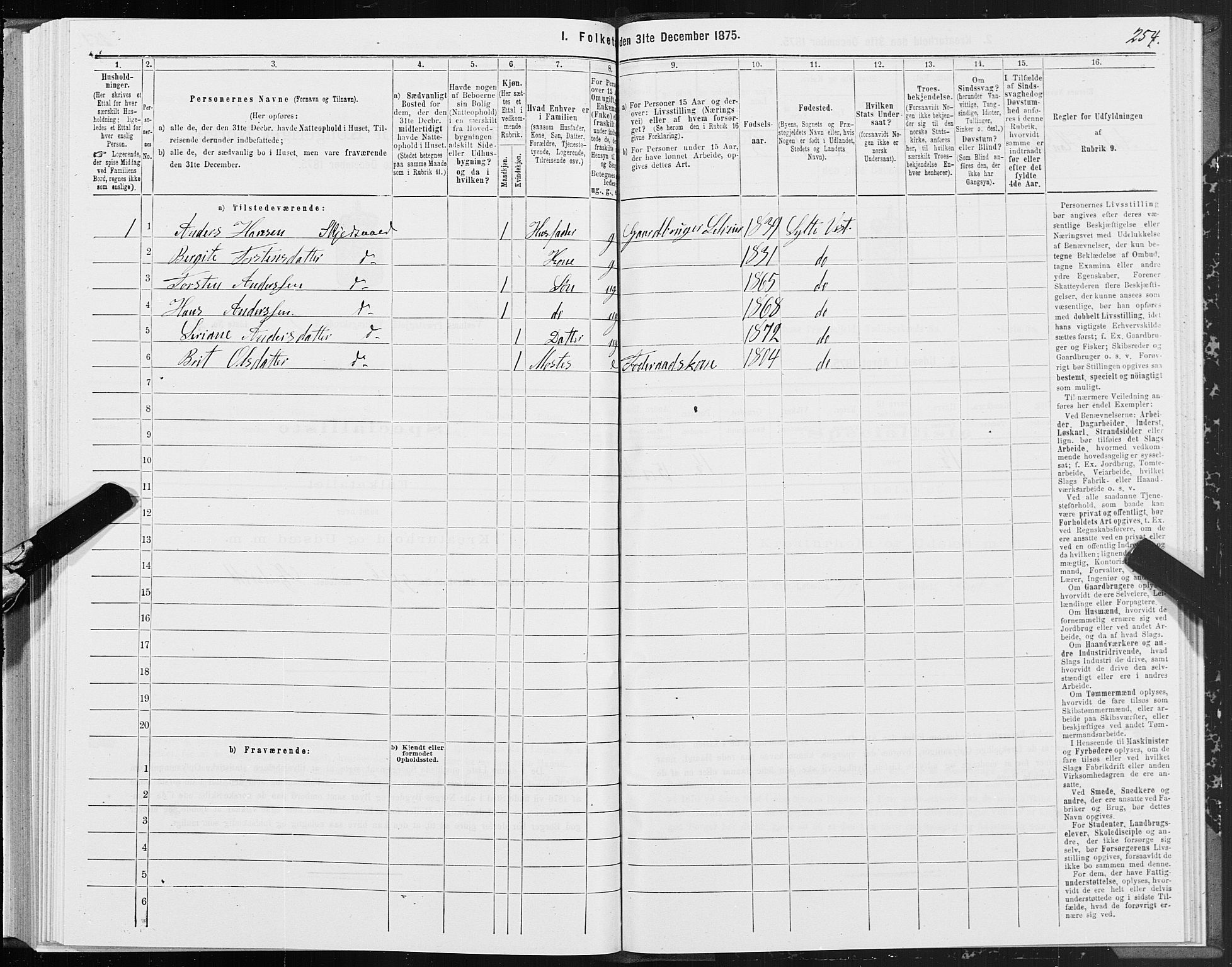 SAT, 1875 census for 1535P Vestnes, 1875, p. 1254