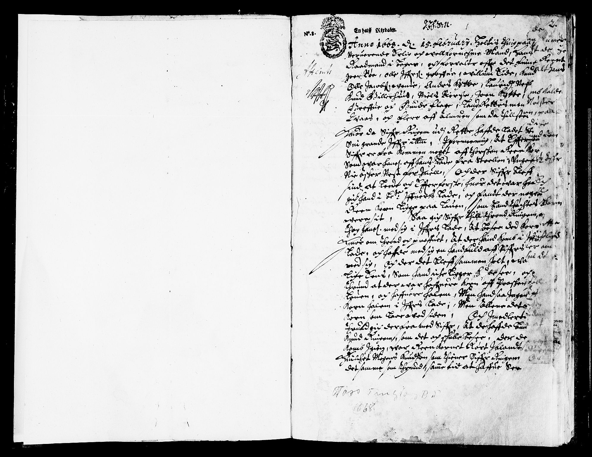 Hardanger og Voss sorenskriveri, AV/SAB-A-2501/1/1A/1Ab/L0005: Tingbok for Voss, 1668, p. 0b-1a