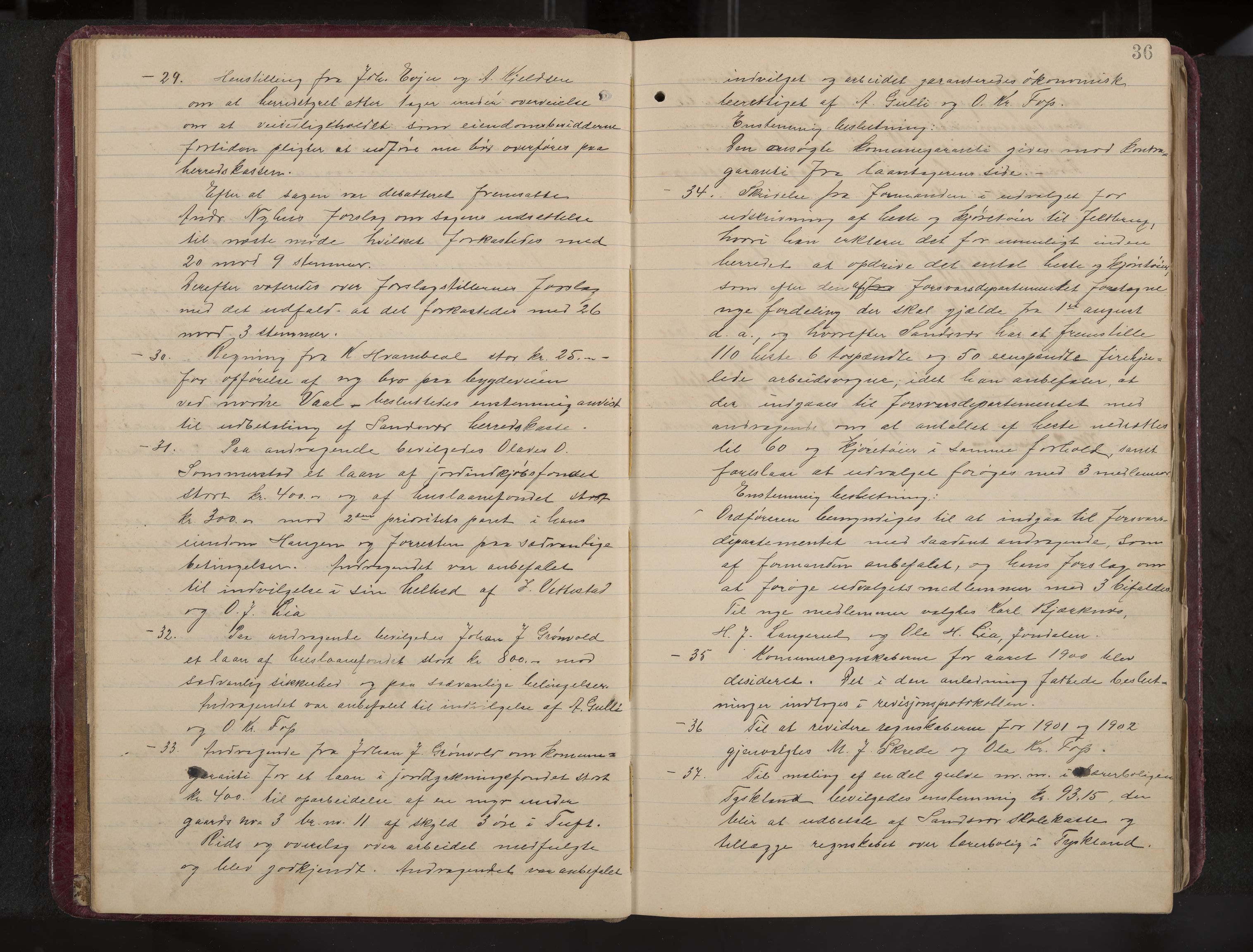 Ytre Sandsvær formannskap og sentraladministrasjon, IKAK/0629021/A/Aa/L0001: Møtebok med register, 1902-1919, p. 36