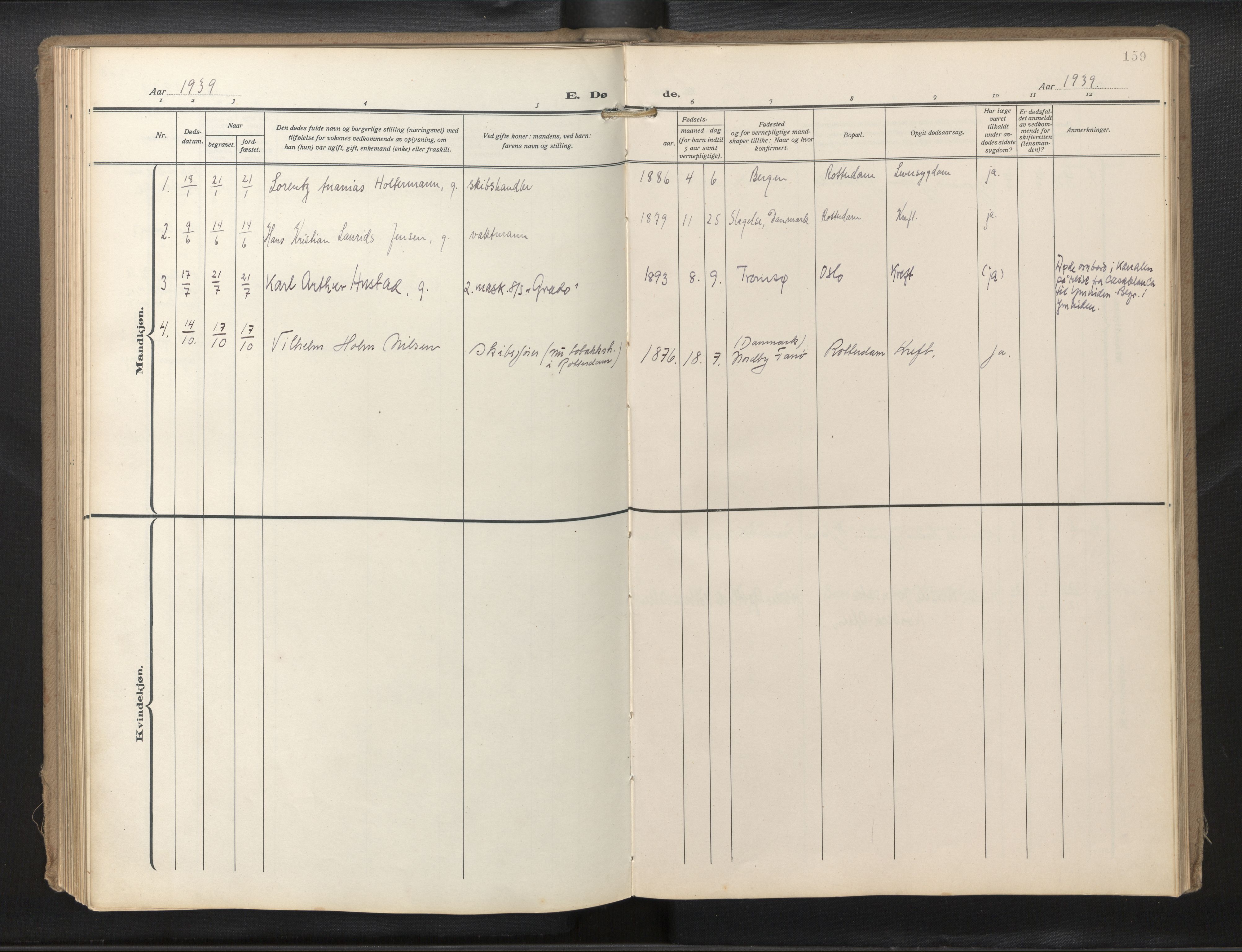 Den norske sjømannsmisjon i utlandet/Hollandske havner (Amsterdam-Rotterdam-Europort), SAB/SAB/PA-0106/H/Ha/Haa/L0004: Parish register (official) no. A 1, 1928-1956, p. 158b-159a