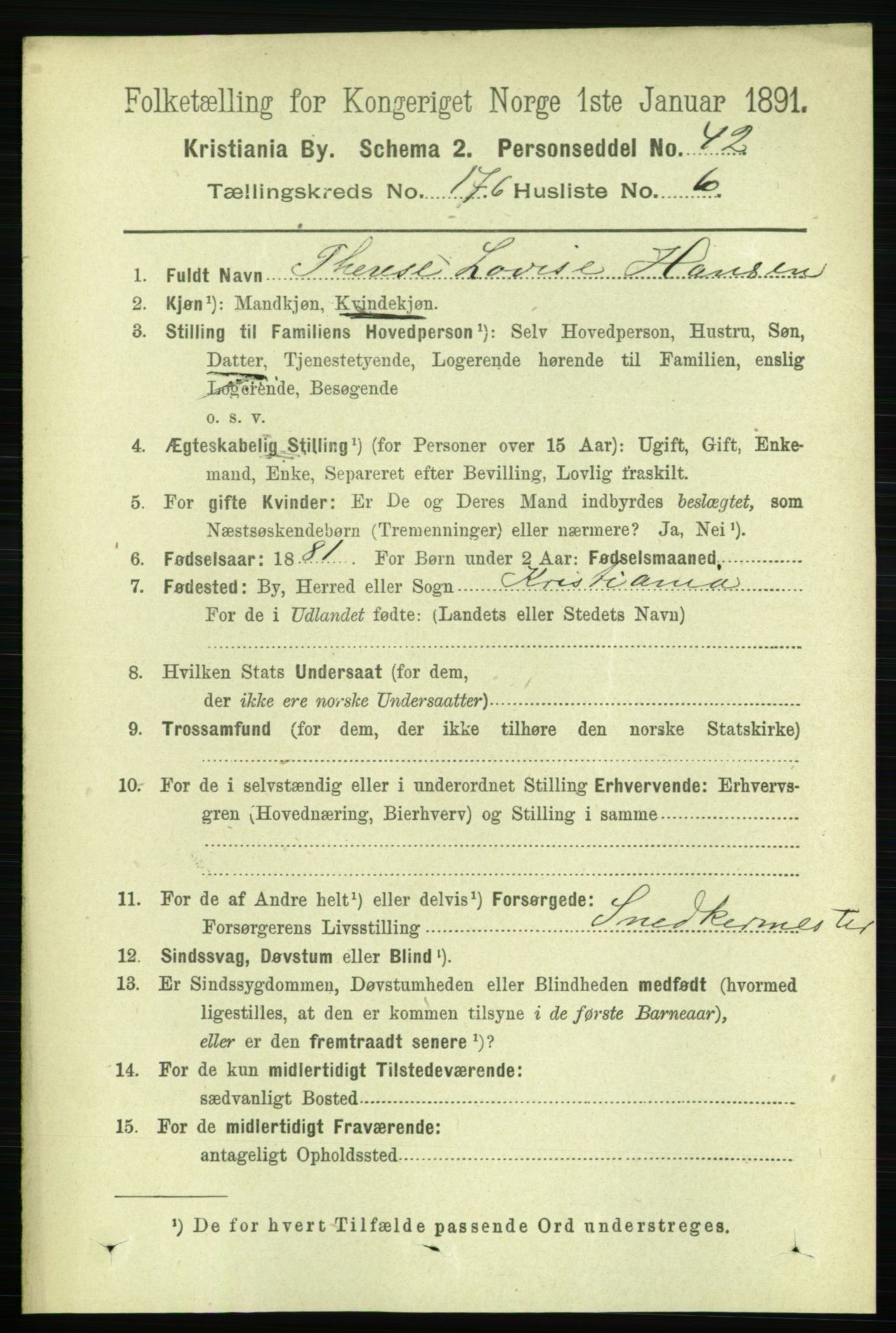 RA, 1891 census for 0301 Kristiania, 1891, p. 105697