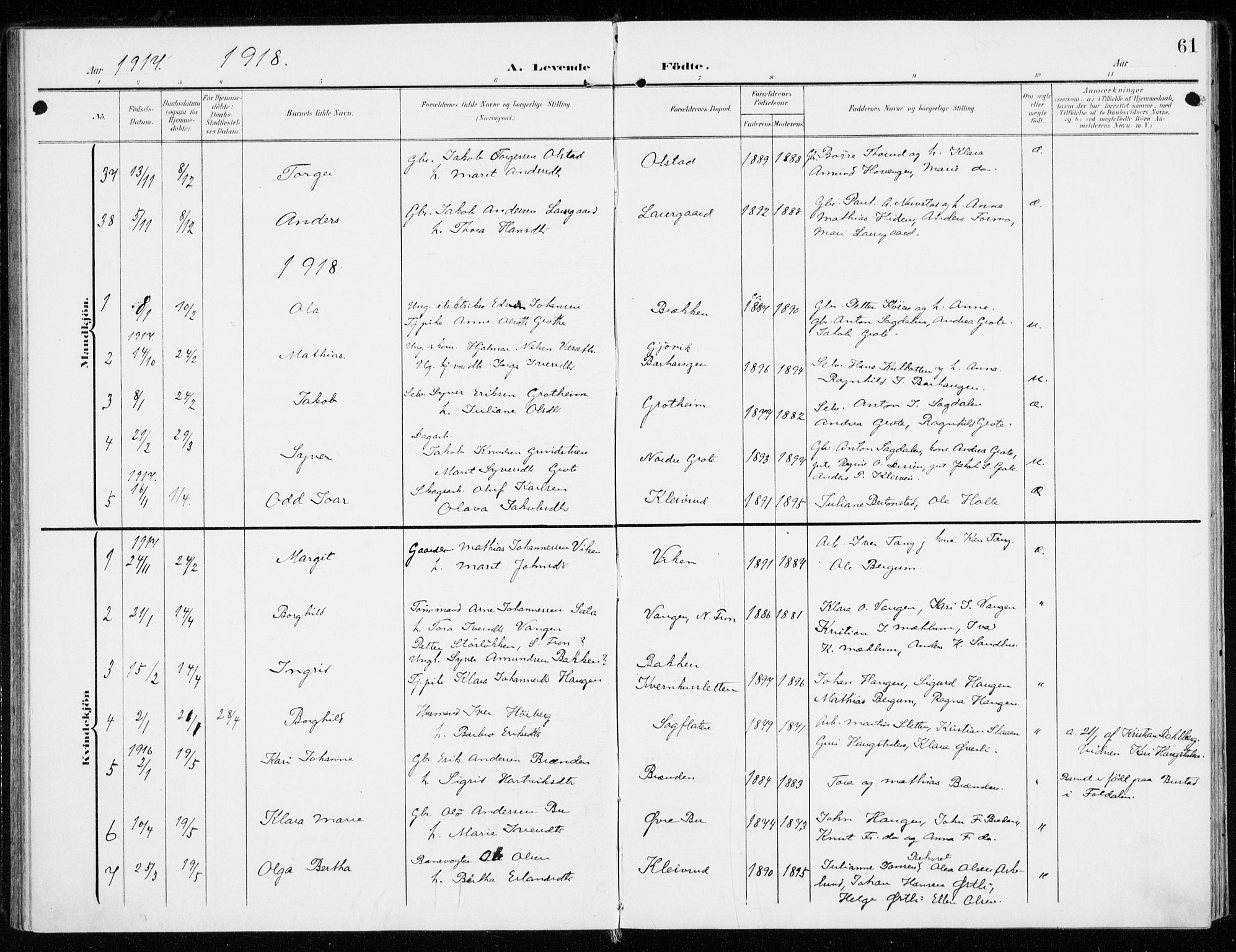 Sel prestekontor, AV/SAH-PREST-074/H/Ha/Haa/L0002: Parish register (official) no. 2, 1905-1919, p. 61