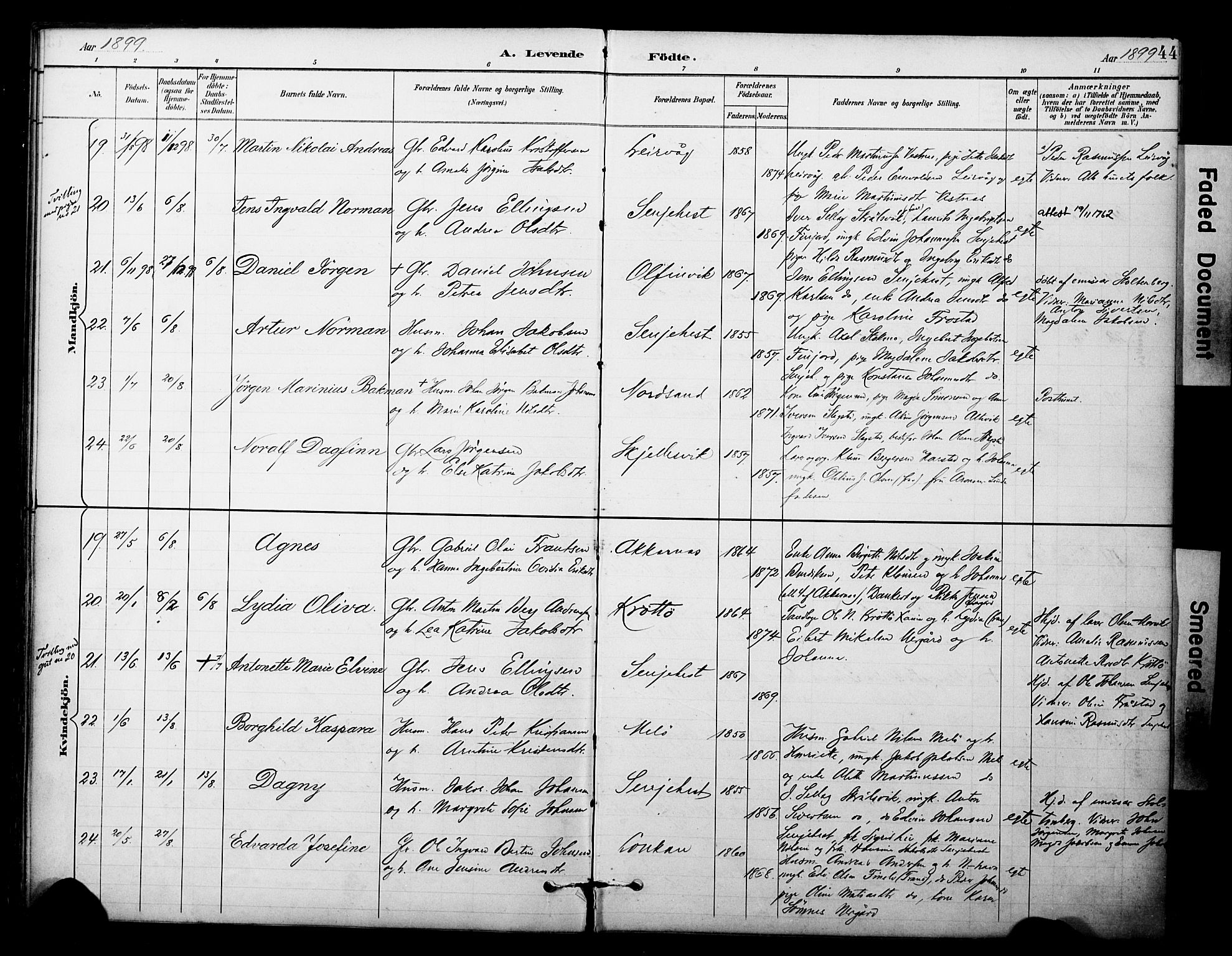 Sand/Bjarkøy sokneprestkontor, AV/SATØ-S-0811/I/Ia/Iaa/L0004kirke: Parish register (official) no. 4, 1893-1904, p. 44