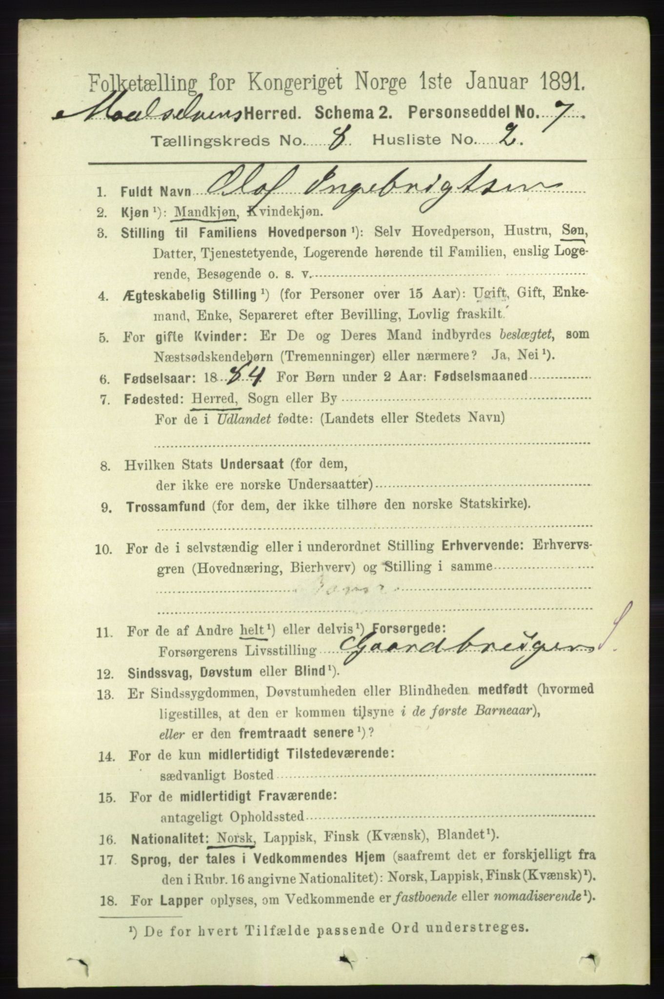 RA, 1891 census for 1924 Målselv, 1891, p. 2545
