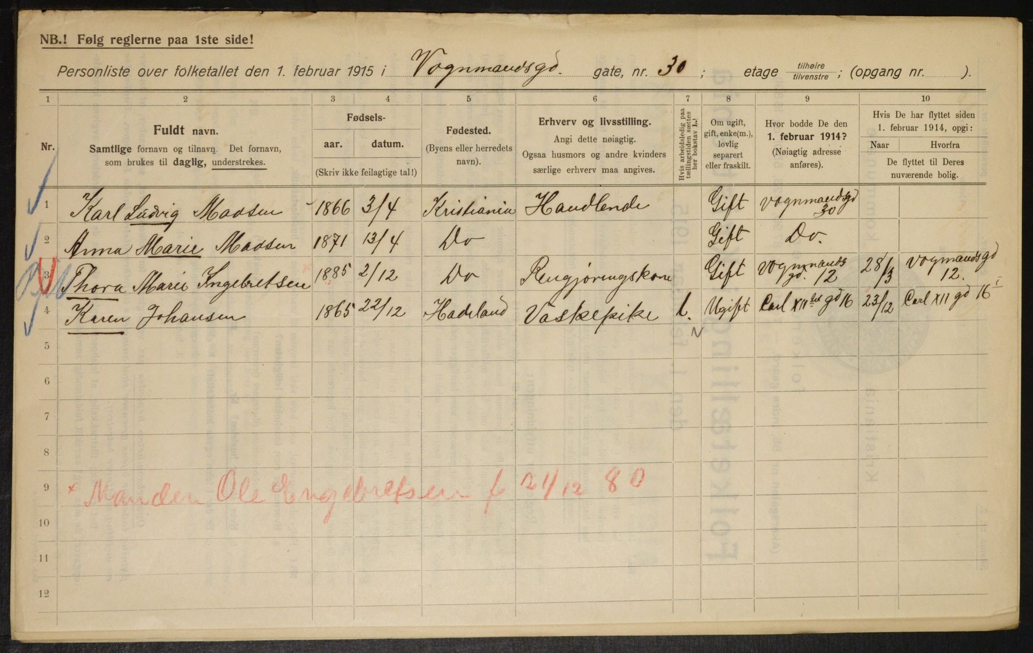 OBA, Municipal Census 1915 for Kristiania, 1915, p. 124824