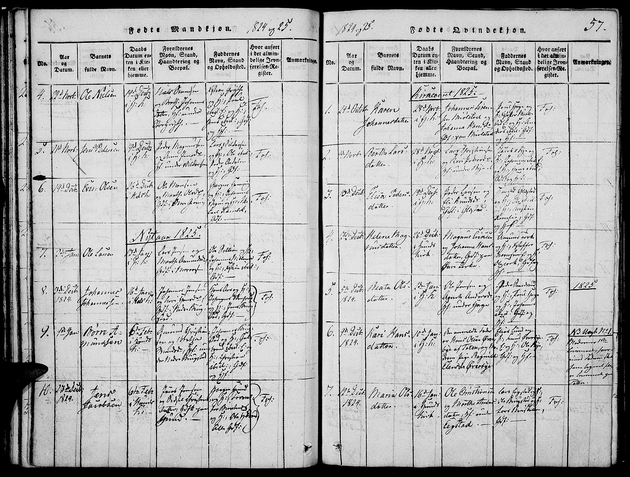 Vardal prestekontor, SAH/PREST-100/H/Ha/Haa/L0004: Parish register (official) no. 4, 1814-1831, p. 57